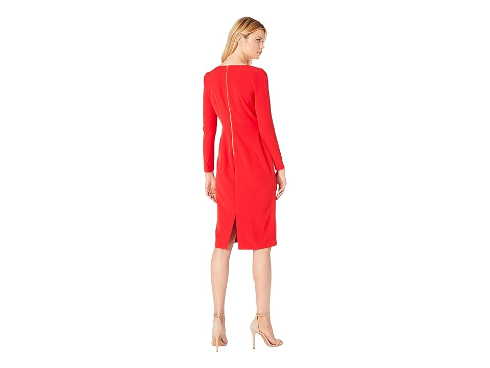 

Maggy London Dream Crepe Scalloped Neck Midi Dress with Sleeve (Rose Trellis) Women's Dress, Red