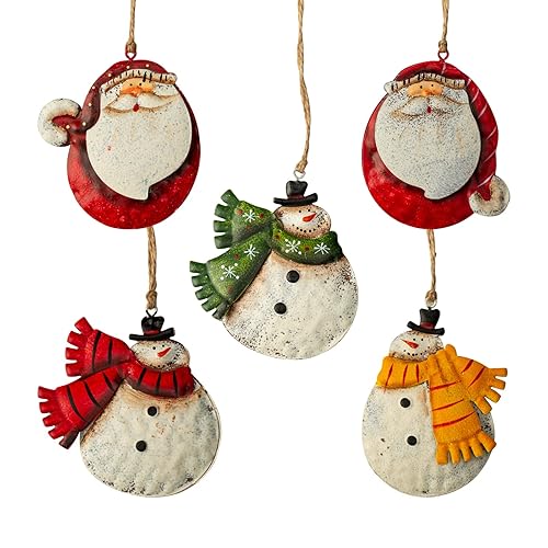 Crafjie 5 Pack Rustic Metal Double-Sided Christmas Tree Ornaments Tin