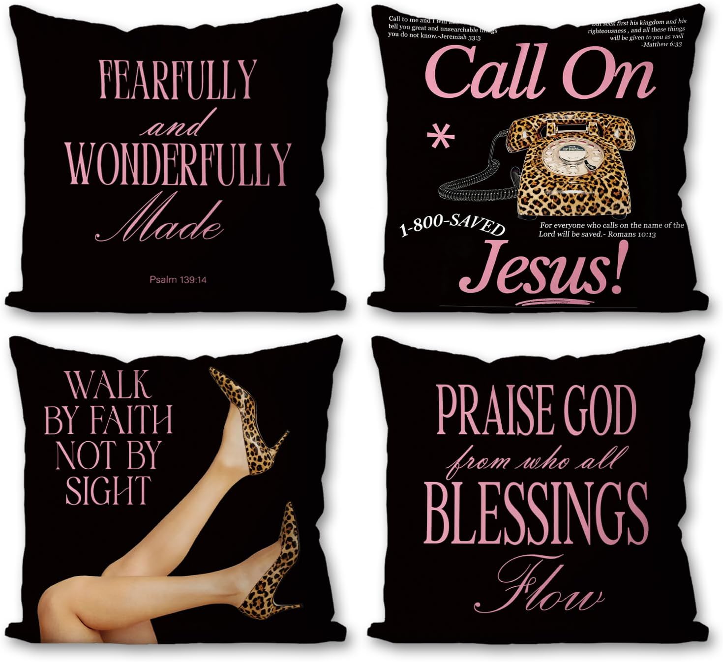 Pink Bible Throw Pillow Covers for Girls, Check Pillowcase for Girls Bedroom, Coquette Pillow Covers for Sofa Living Room Home Decor,Inspirational Gifts for Women Girl, 18x18inch 4Pcs