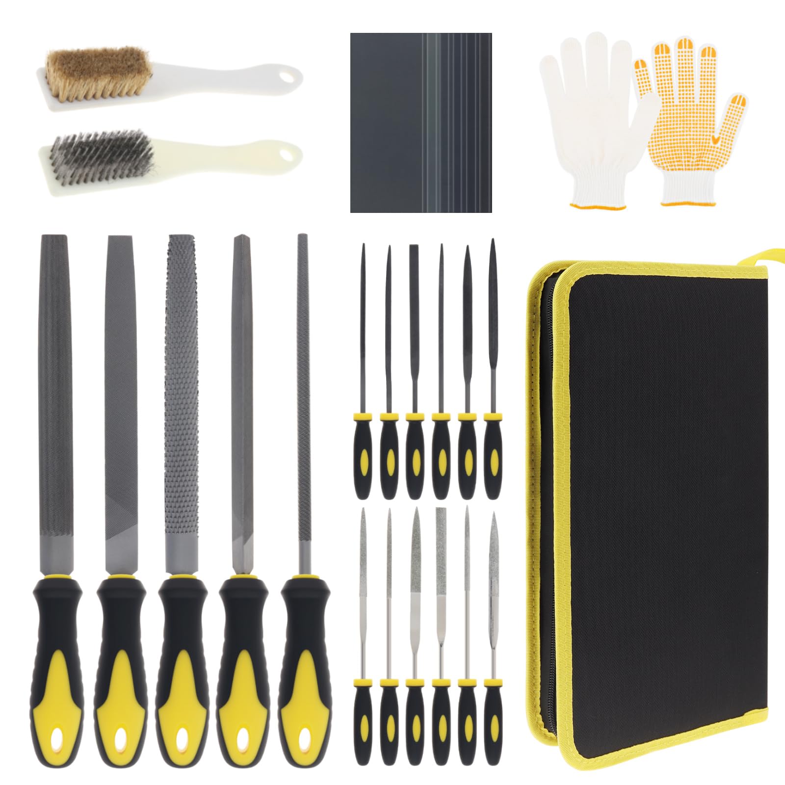 Metallfeilen-Set 34-teilig, T12 Hartstahlfeilen, 4 Formen (flach, rund, halbrund, dreieckig), Nadel- und Diamantfeilen für gehärteten Stahl, Metall, Holz, Kunststoff, Stein, mit