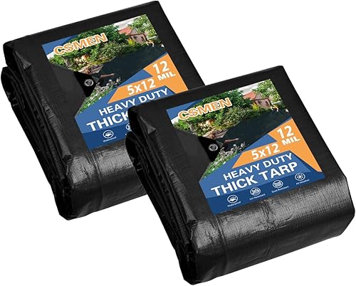 Miniatura 51 de Lona de alta resistencia impermeable 10x12 pies, lona negra de plástico de poliéster para cubierta al aire libre, lluvia de emergencia, techo