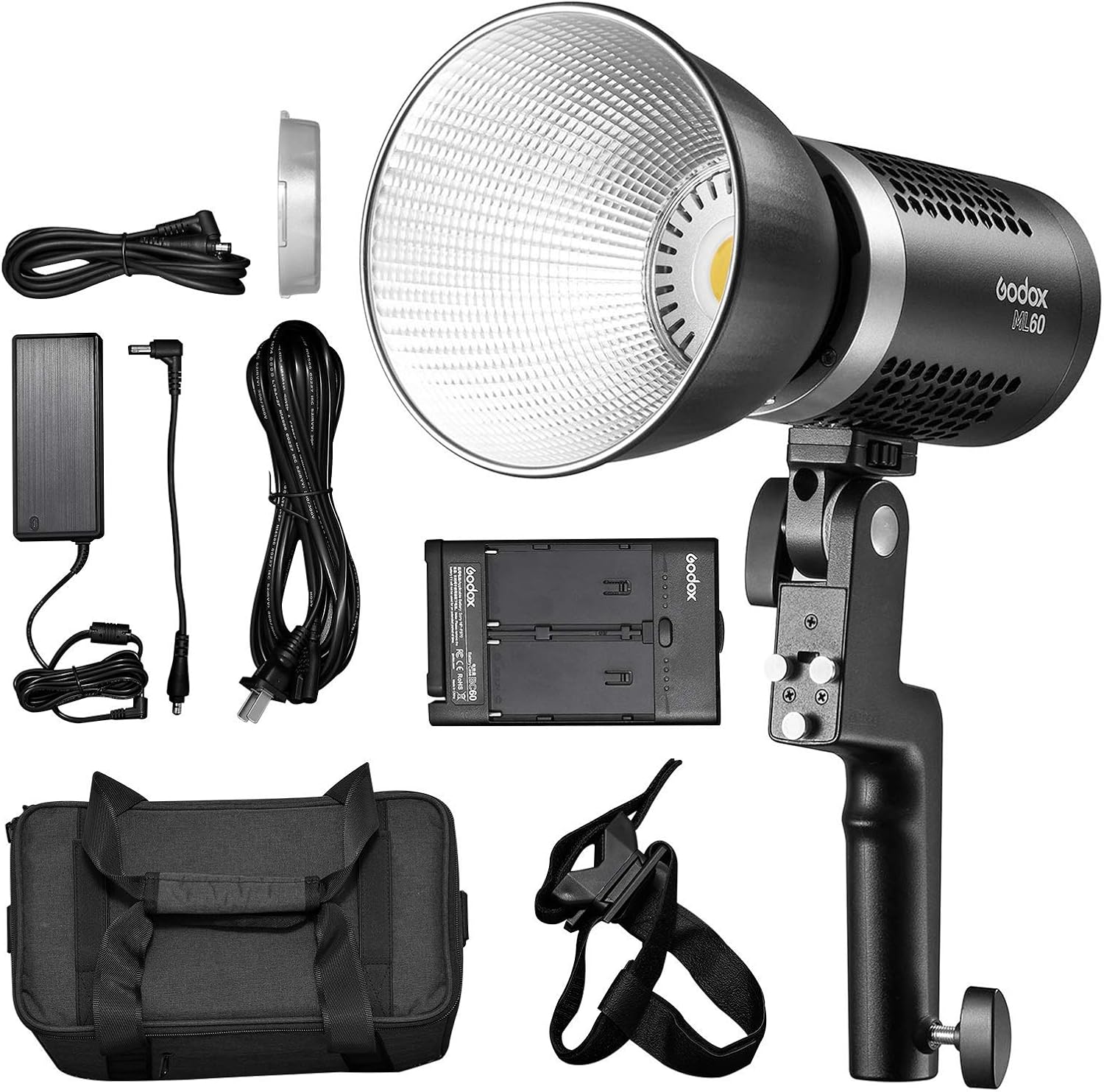 GODOX ML60 Video Light, with 8 Pre-Set FX Lighting Effects, Silent Mode, Protable 60W 5600K CRI 96 TLCI 97 Studio Lights, for Studio Film Video Interview