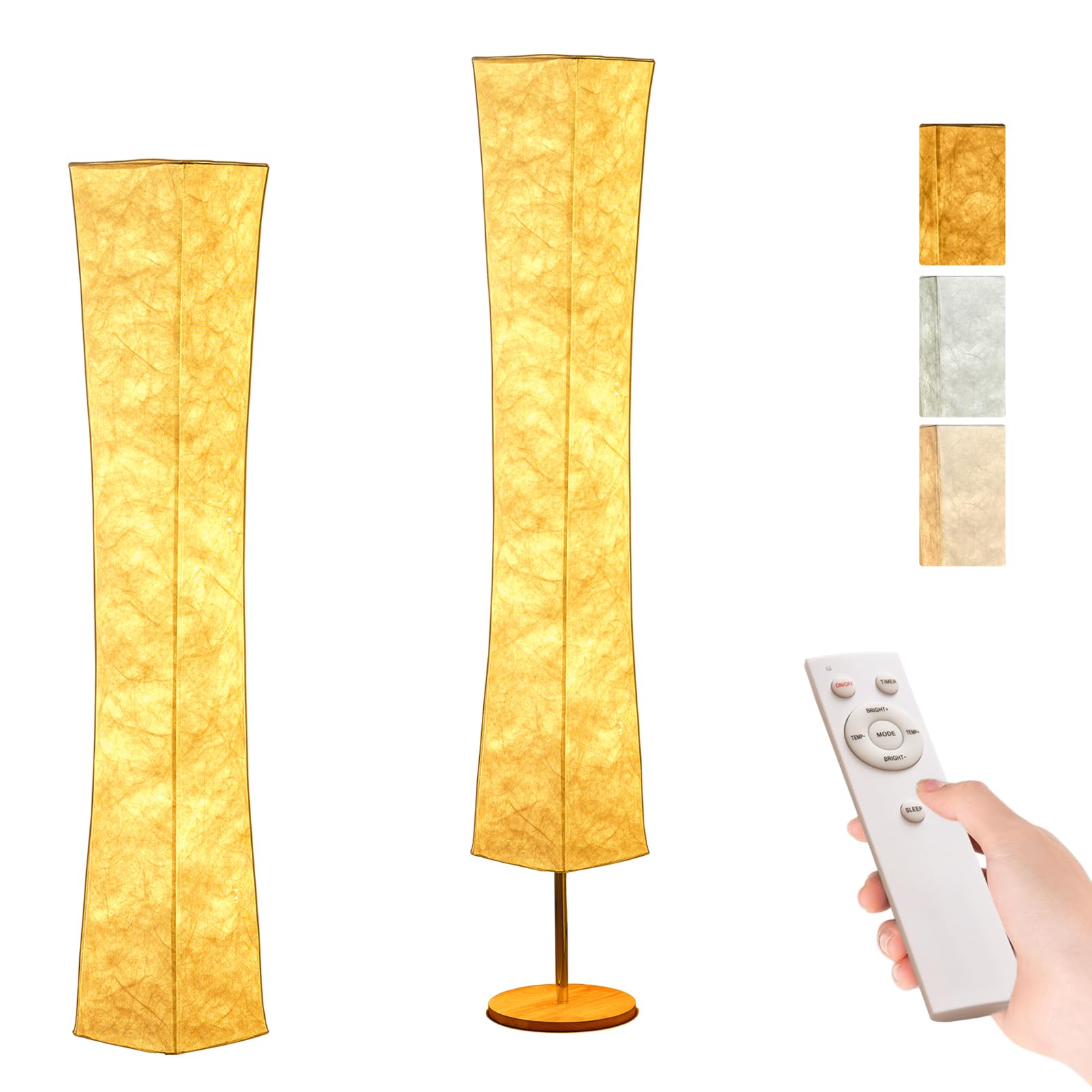 Lámpara de pie para salón LED, moderna, 3000 K-6000 K, 150 cm, lámpara de columna de tela blanca cuadrada