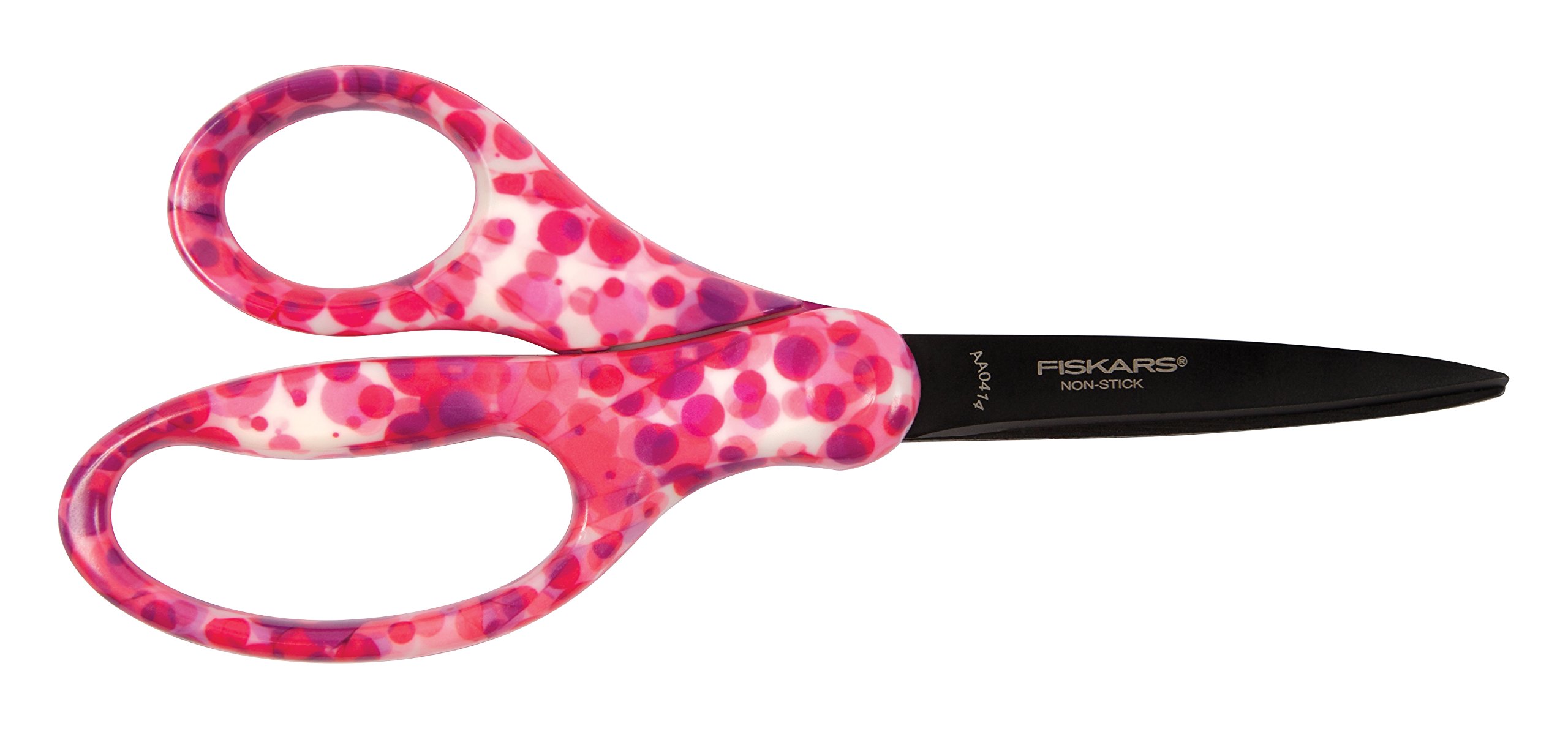 Fiskars 124582-1017 7 Inch Decorated Non-Stick Student Scissors, Pink Dots