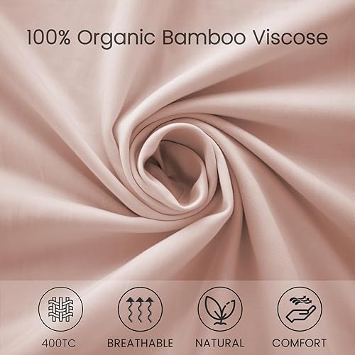 Miniatura 3 de Sábanas de bambú tamaño matrimonial, juego de 4 piezas, 100% viscosa de bambú orgánica de 400 hilos, percal de 400 hilos, ropa de cama refrescante y