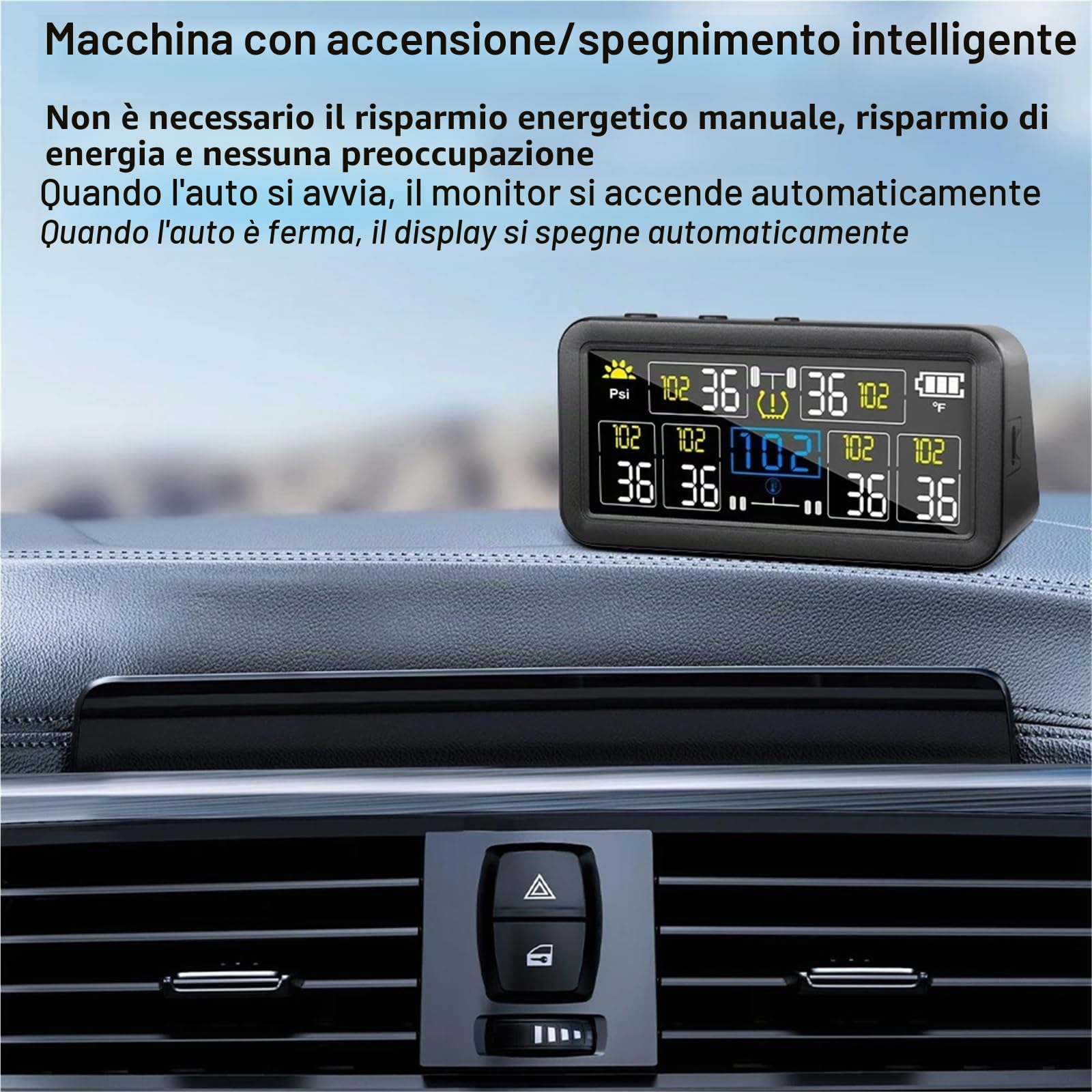 Allarme Pressione Pneumatici Auto TPMS Solare Impermeabile 4/6 sensori Esterni Display LCD Digitale 0~9,9 Bar Camion Camper(4 Sensor External)