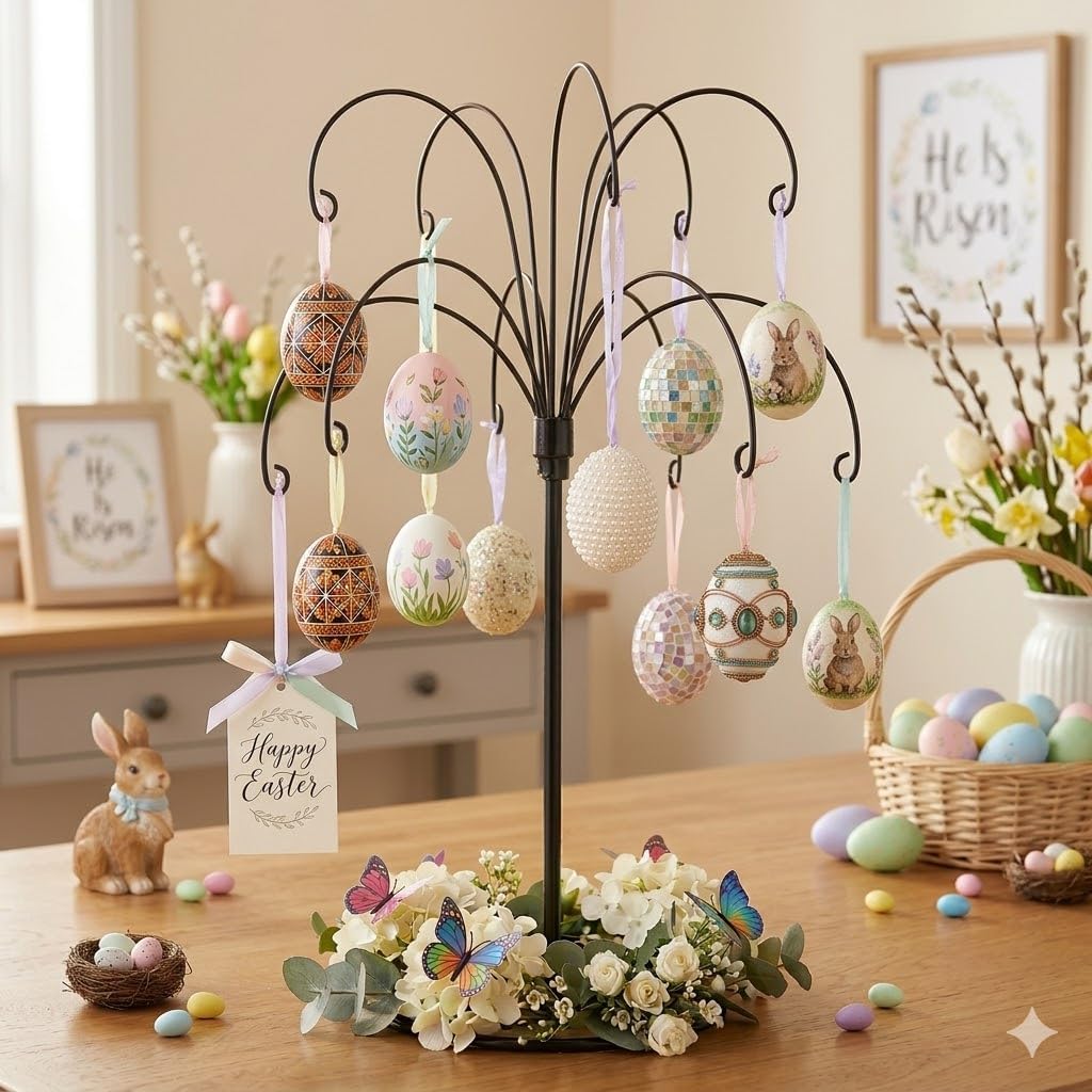HOHIYA Ornament Display Stand Tree 2 Pcs 13.5 Inch Black Hanging Holder Heavy Duty Wire Hanger for Christmas Ball Easter Egg Home and Holiday Decorations Taiwan Made Max Load 1.5 lbs