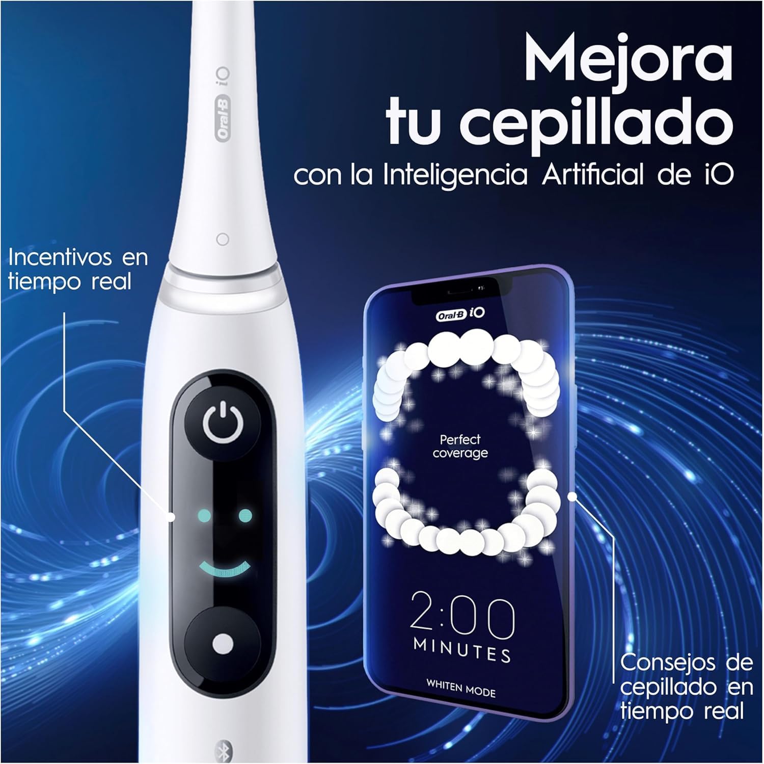 Oral-B iO 8N Cepillo de Dientes Eléctrico con 2 Cabezales y 1 Estuche de Viaje, Diseñado por Braun, Regalos Orginales - Blanco