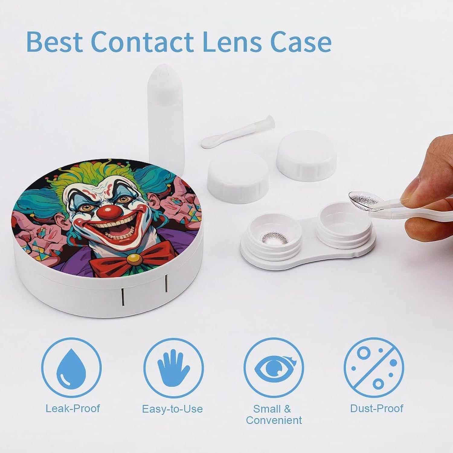 Clowns Contact Lens Case with Solution Bottle, Portable Contact Lens Box with Mirror, Lenses Applicator Remover Tool Kit for Women Men, Contact Lens Holder Container image 3