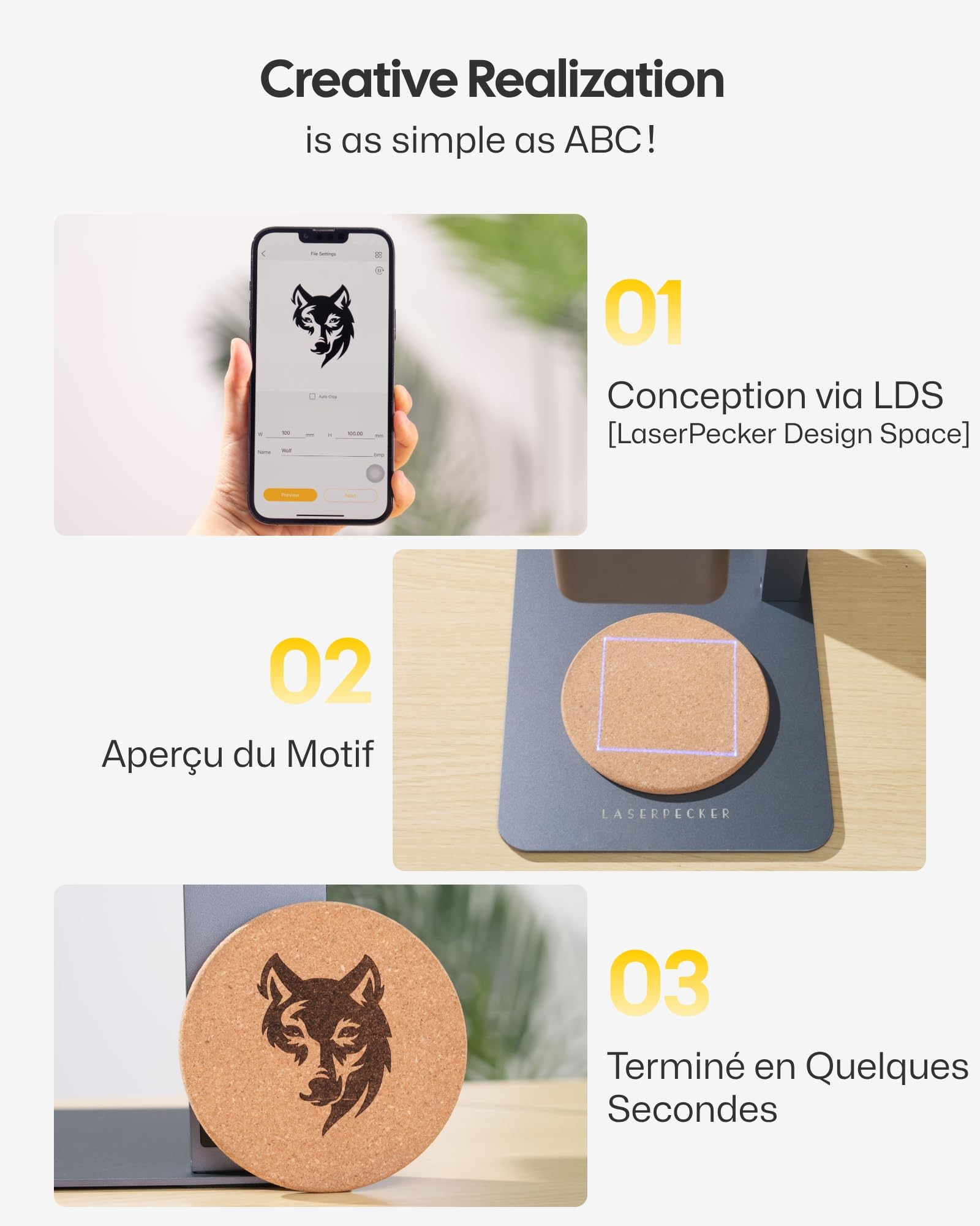 LaserPecker LP2 graveur laser 5 W à diode 450 nm avec capot de protection | 600 mm/s, papier, bois, cuir, acrylique, pierre, métal, verre foncé, gravure, DIY