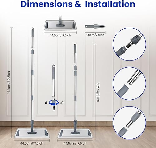 Miniatura 3 de Trapeadores planos de microfibra para limpieza de suelos, húmedo y seco y trapeador de polvo con 4 almohadillas lavables reutilizables, mopa de