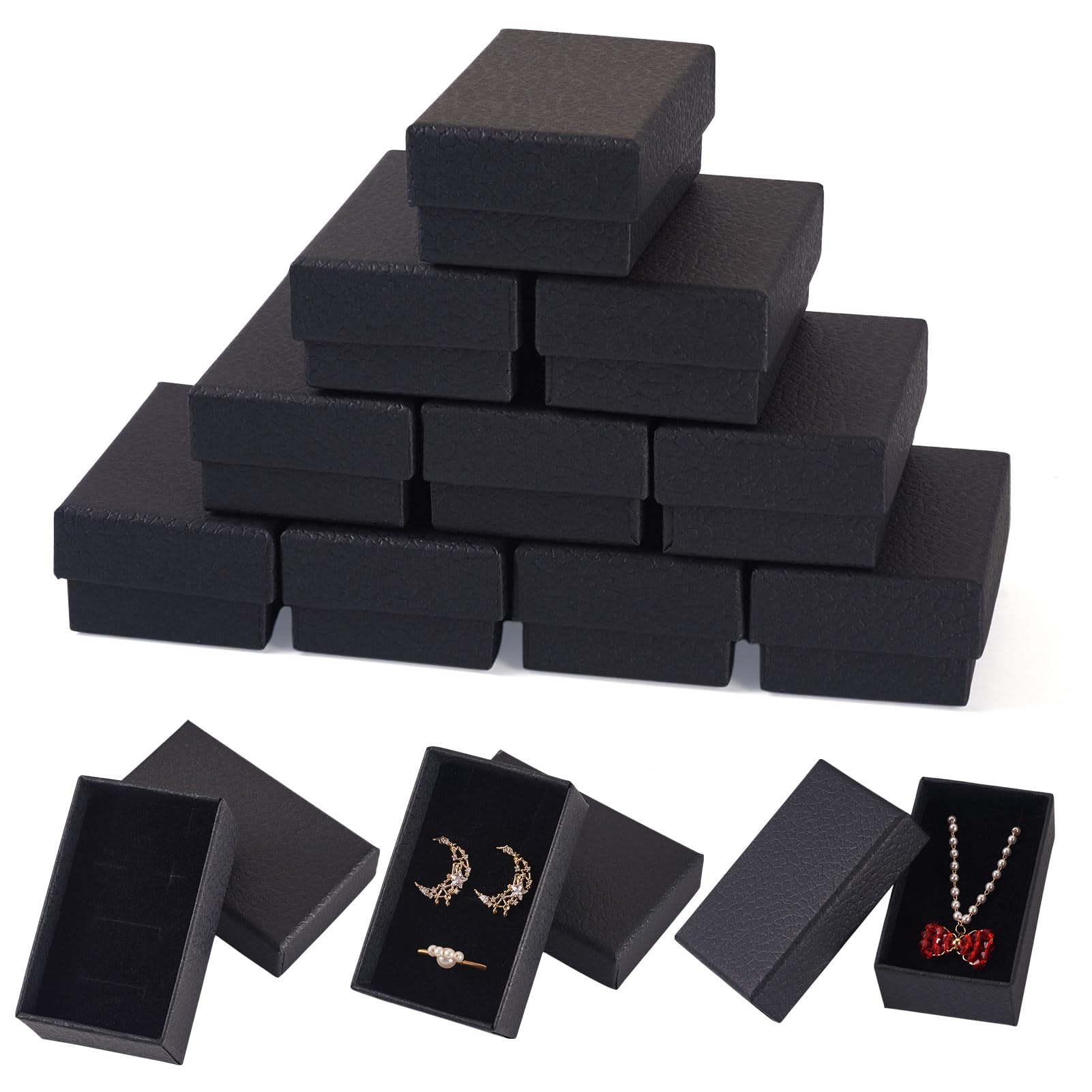 Craftdady 12pcs Black Gift Box Cardboard Jewelry Box with Sponge Rectangle Jewellery Packaging Storage Boxes for Rings Bangle Bracelet Earring Necklace Display