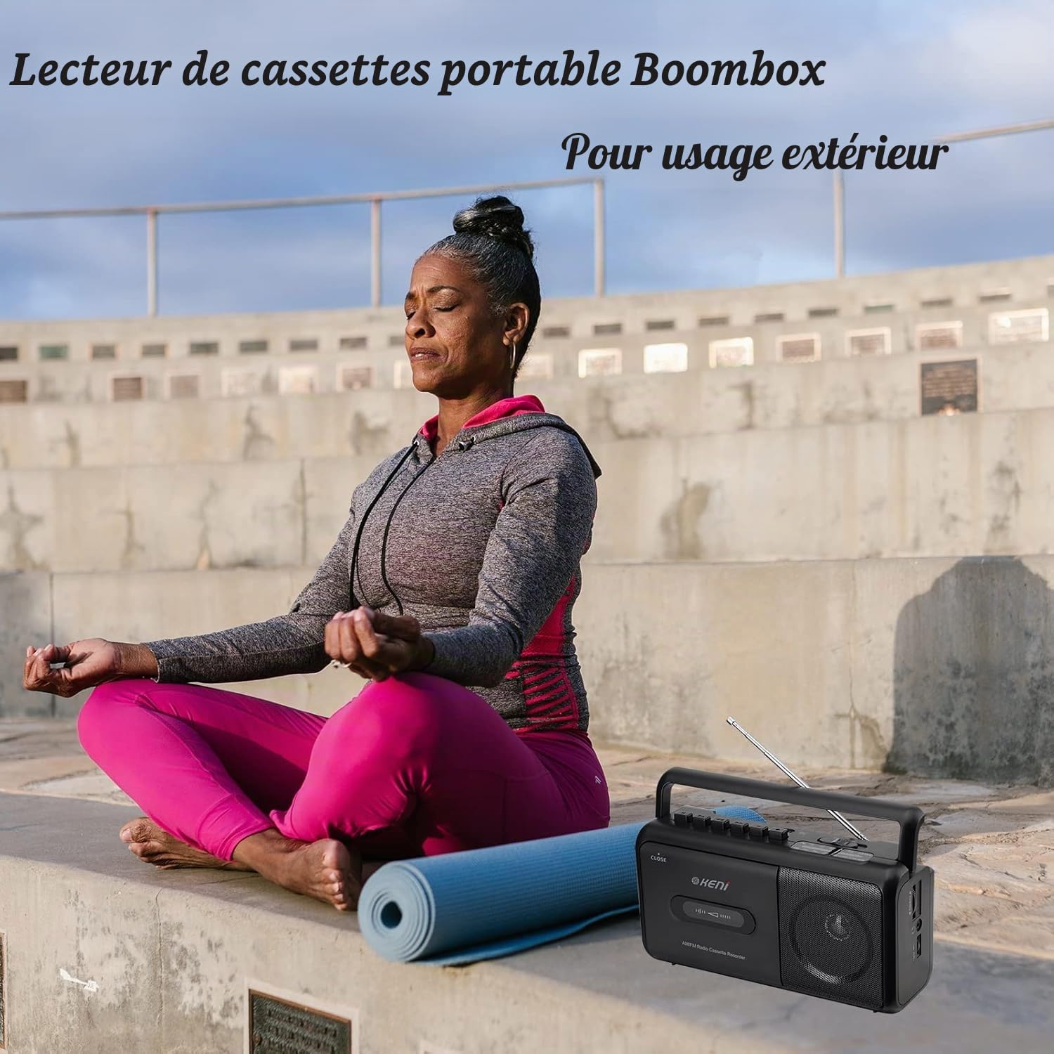 Lecteur cassette portable Boombox avec radio AM/FM stéréo, enregistreur cassette avec prise casque, alimenté par piles ou via prise secteur