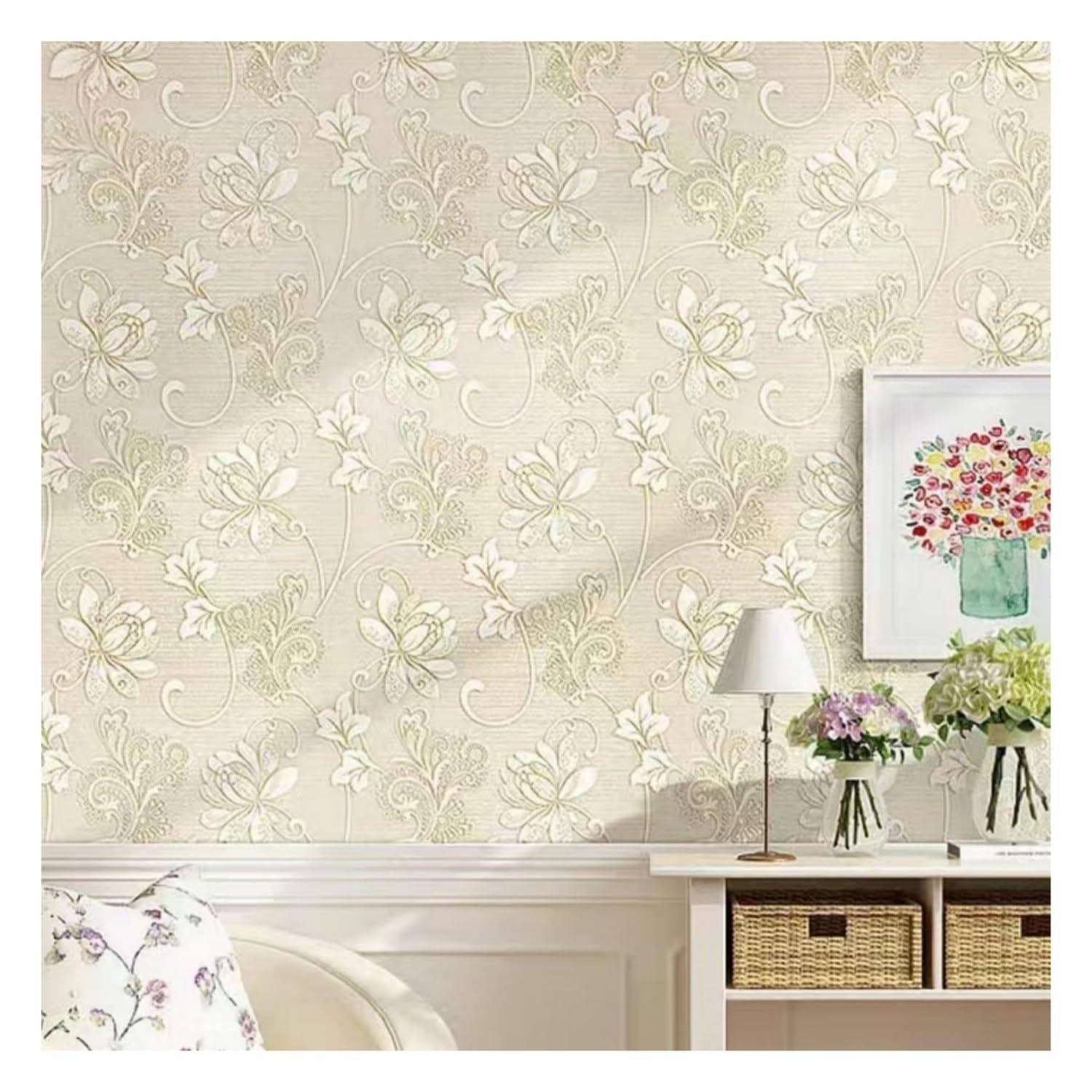 Lxlambentive Self Adhesive Wallpaper EU Style 3D Embossed Eco Plant Fibre Wallpaper, Easy Install Peel and Stick Wallpaper 53cm Roll for Wall Décor(B,0.53 * 5m)