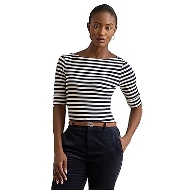 Lauren Ralph Lauren Striped Stretch Cotton Boatneck T Shirts Women