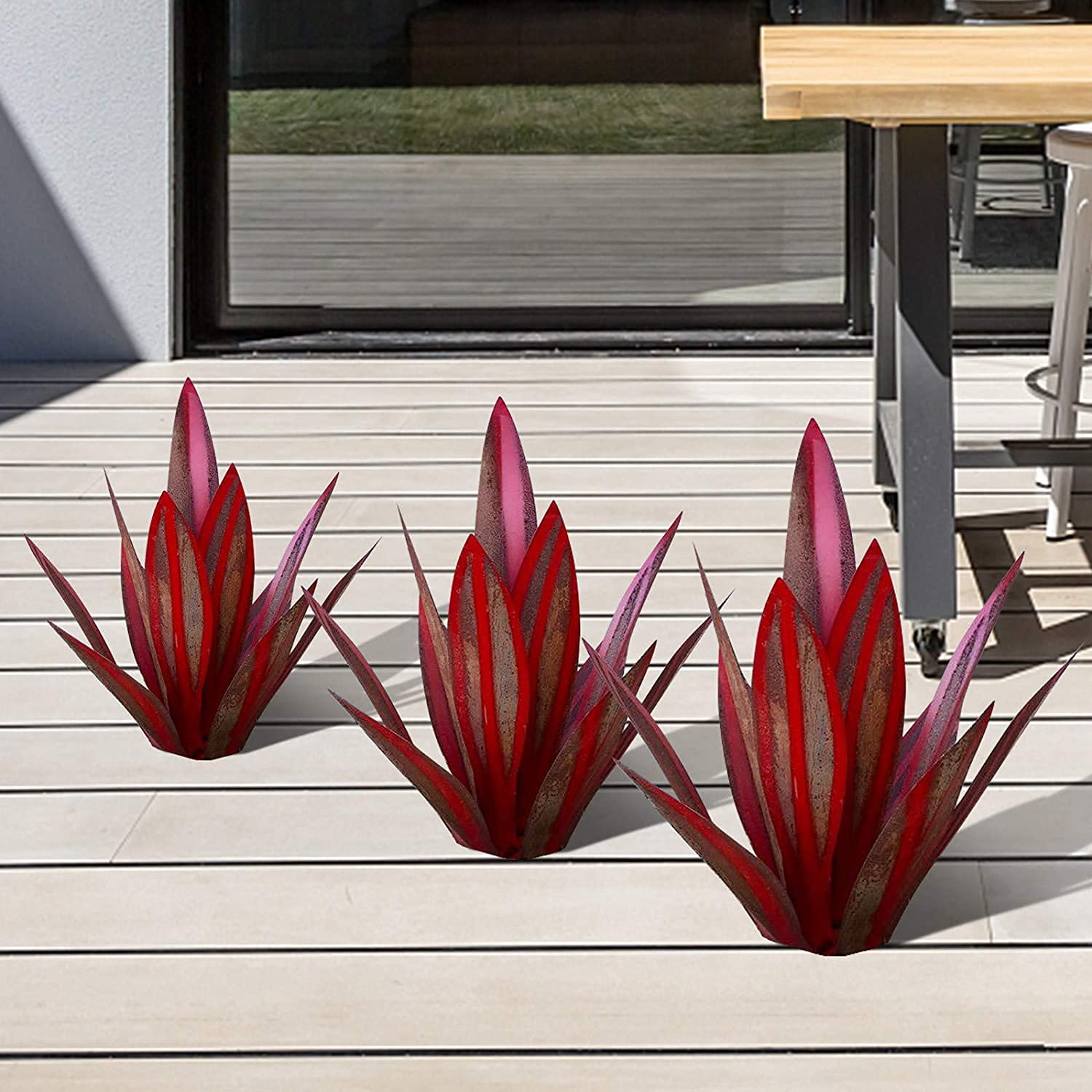 Scultura Rustica di Tequila Rossa 65cm, Arte della Pianta di Agave in Metallo Fai-da-Te, Decorazioni per Il Giardino con Basi Resistenti, Statua per Decorazione del Patio Esterno