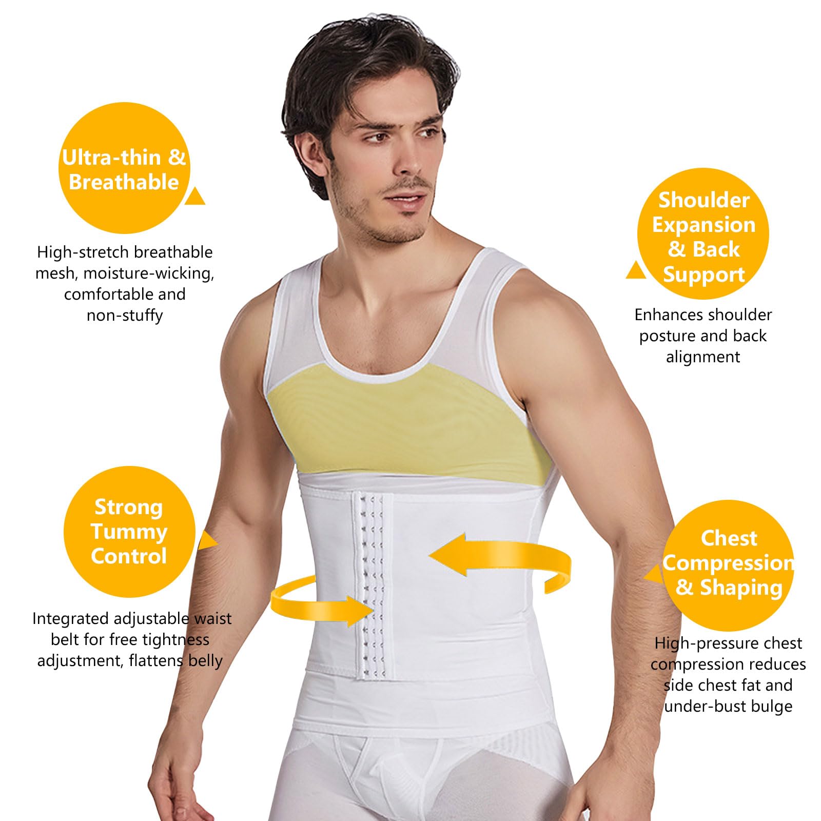 Mayoii Chemise de compression pour homme avec crochets sur le devant, gilet amincissant pour homme, gilet moulant, contrôle du ventre, gilet de compression pour homme