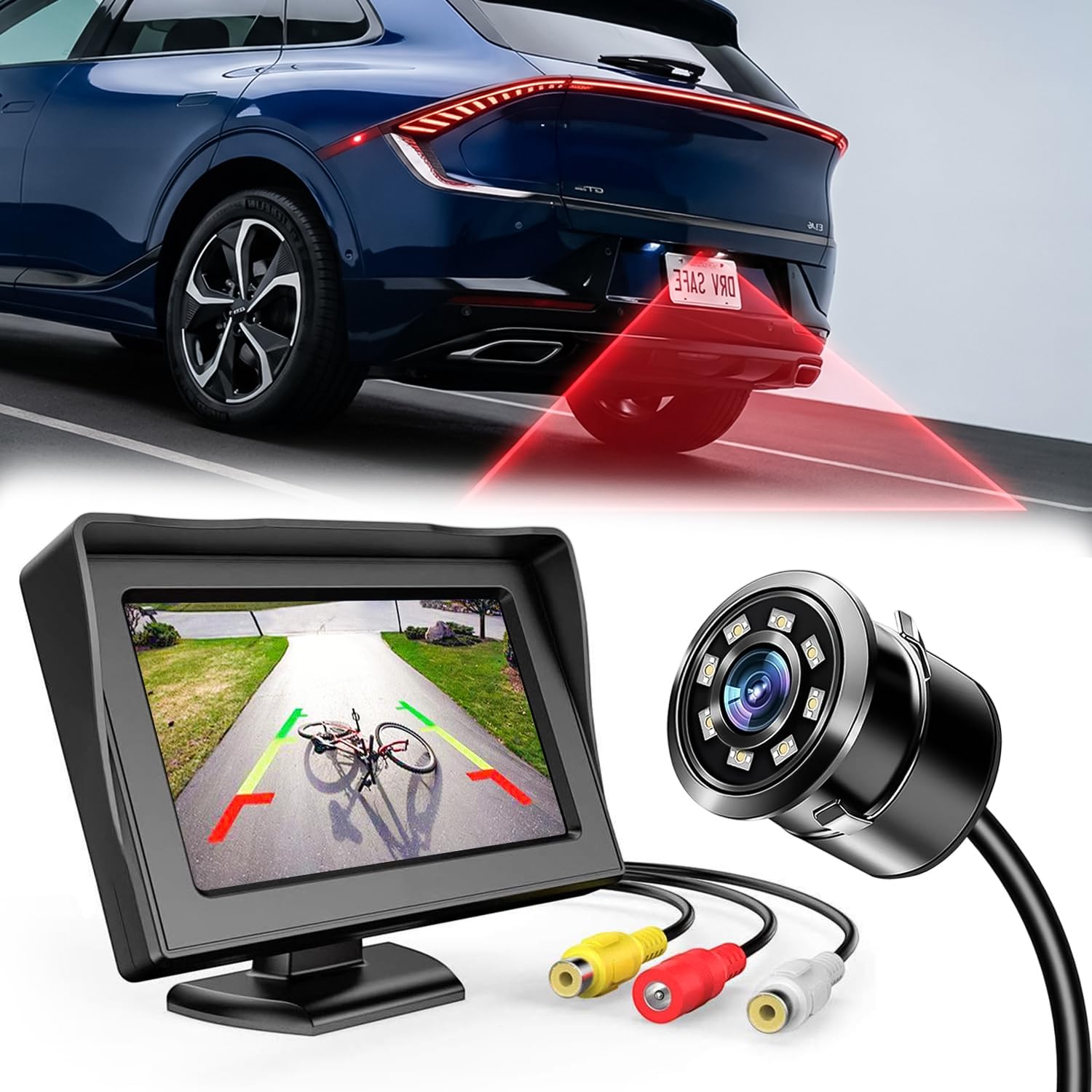 FABTEC 4.3 Inch LCD Dashboard Screen TFT Monitor with 8 LED Car Backup Rear View Reverse Parking Camera for All Cars (AHD/CCD Vision)-image-8
