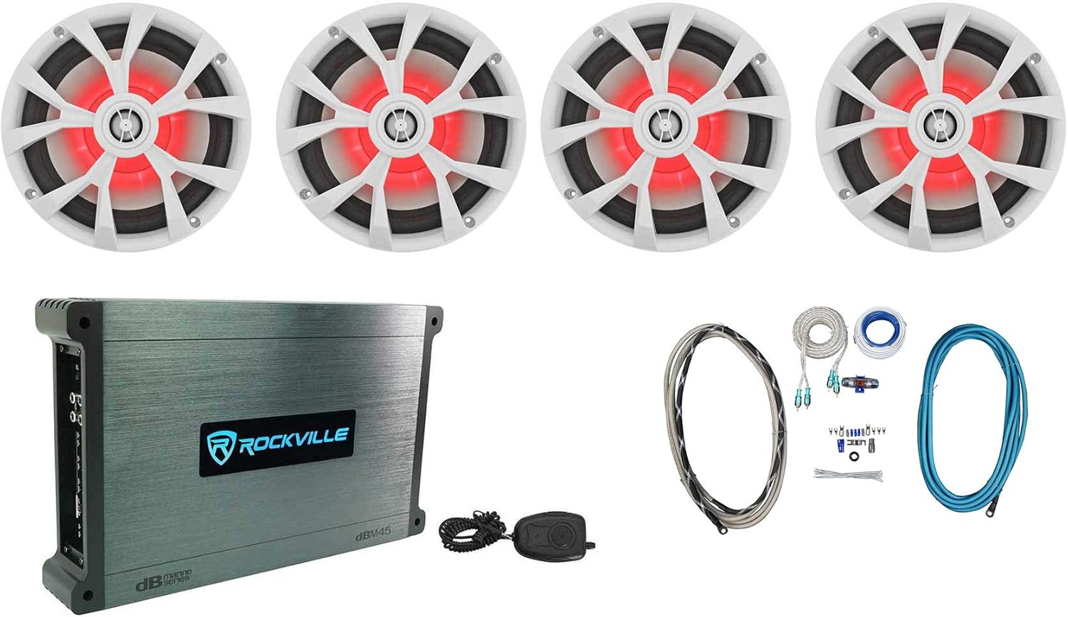 Rockville (4) RKL80MW 8" 700w Marine Boat Speakers w/LED