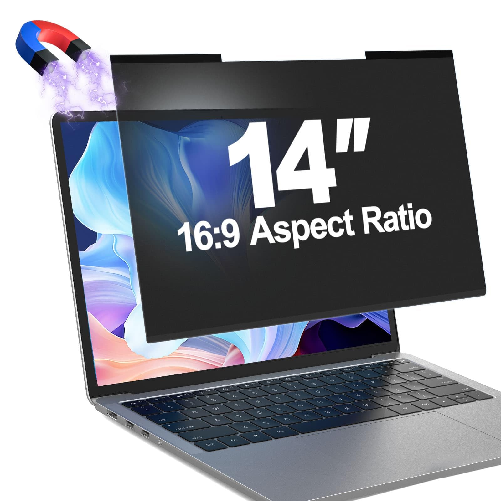 Magnetic Laptop Privacy Screen Filter 14 Inch for 16:9 Computer Monitor, Removable Anti Blue Light Privacy Shield, Anti-Glare Protector Compatible with Dell Hp Asus Lenovo