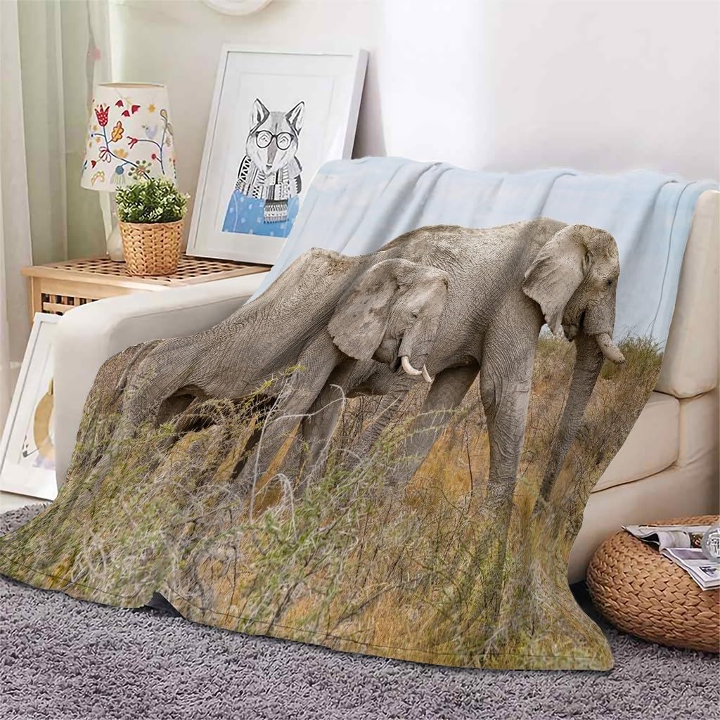 Koc na trawę Słoń Koc na łóżko pojedyncze Ciepło Miękkie, puszyste koce na sofę flanelowe 180 x 200 cm na wszystkie pory roku