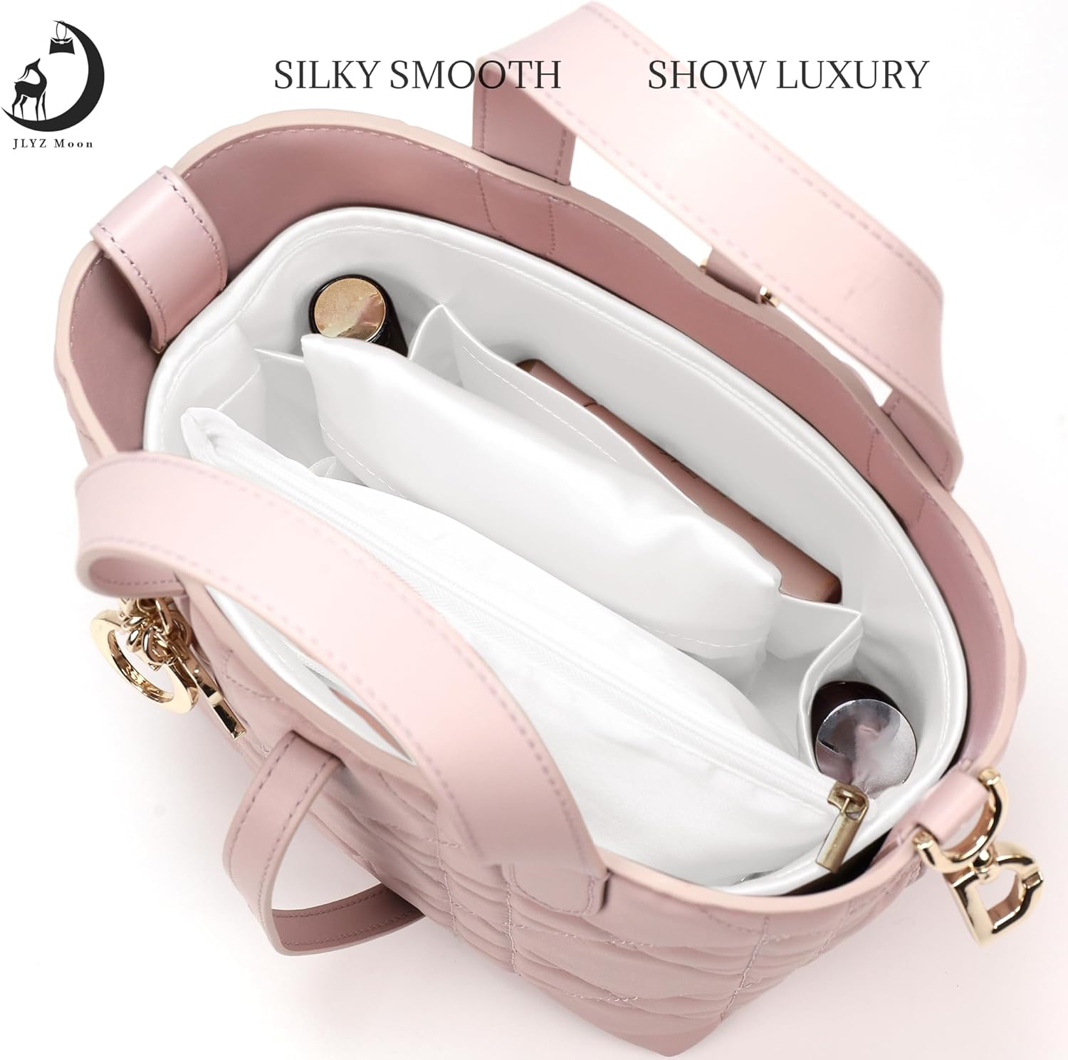 Fits for Toujours Small Bag Insert,Premium Silk Purse Organizer Insert, Smooth Touch & Lightweight，Luxury Handbag Organizer with Gift Box Fits For Dior(Vertical Small,White)