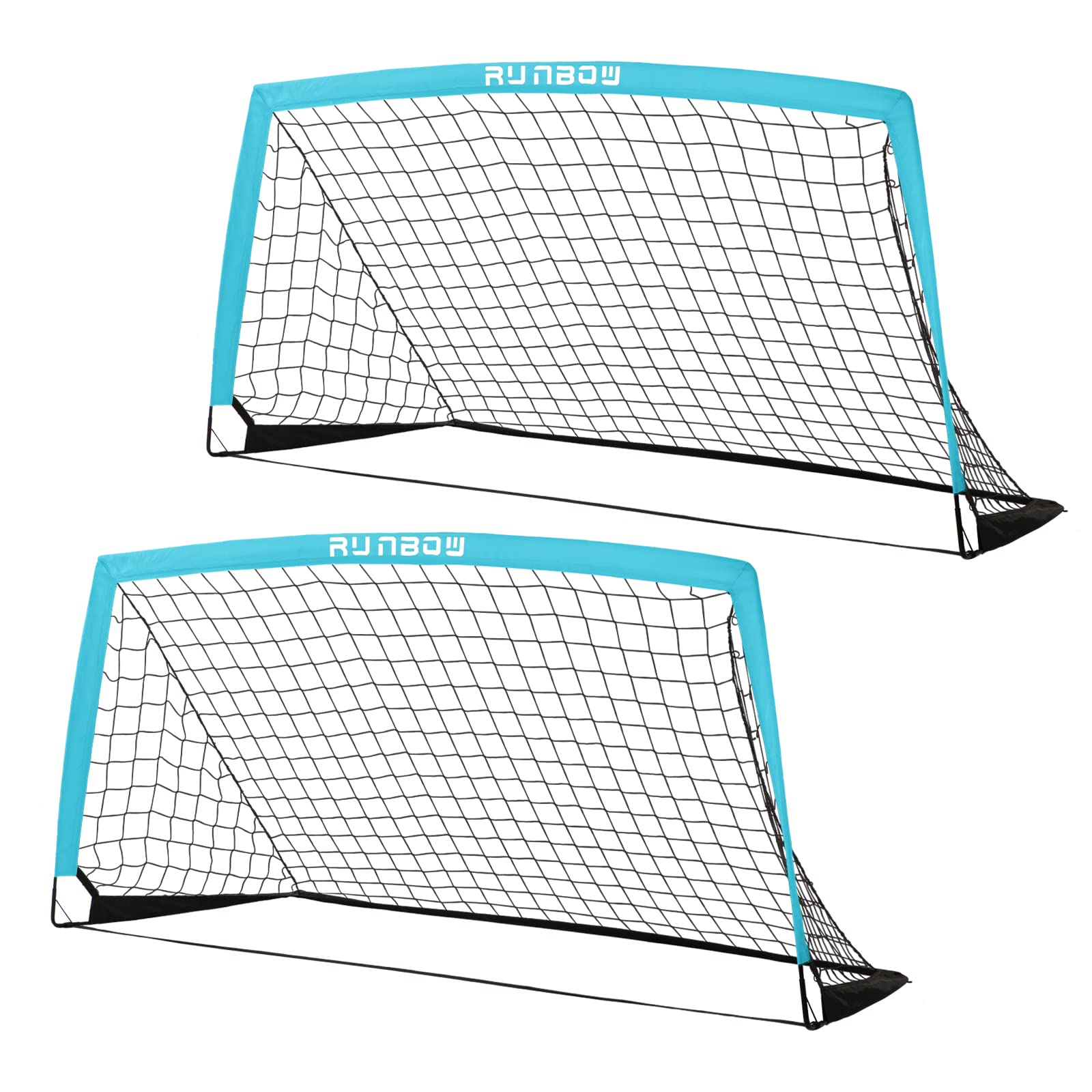 RUNBOW 6x4 ft Portable Kids Soccer Goal for Backyard Practice Soccer Net Set of 2 with Carry Bag (6x4 FT, Sky Blue, 2 Pieces)