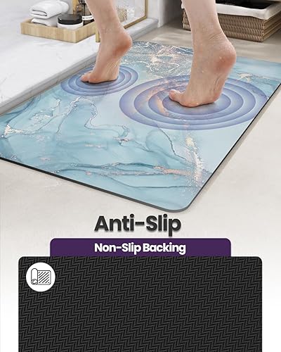Miniatura 9 de DEXI Alfombra de baño ultra fina, antideslizante para suelo de ducha, absorbente, de secado rápido, de mármol, perfil bajo, 17 x 43 pulgadas, color