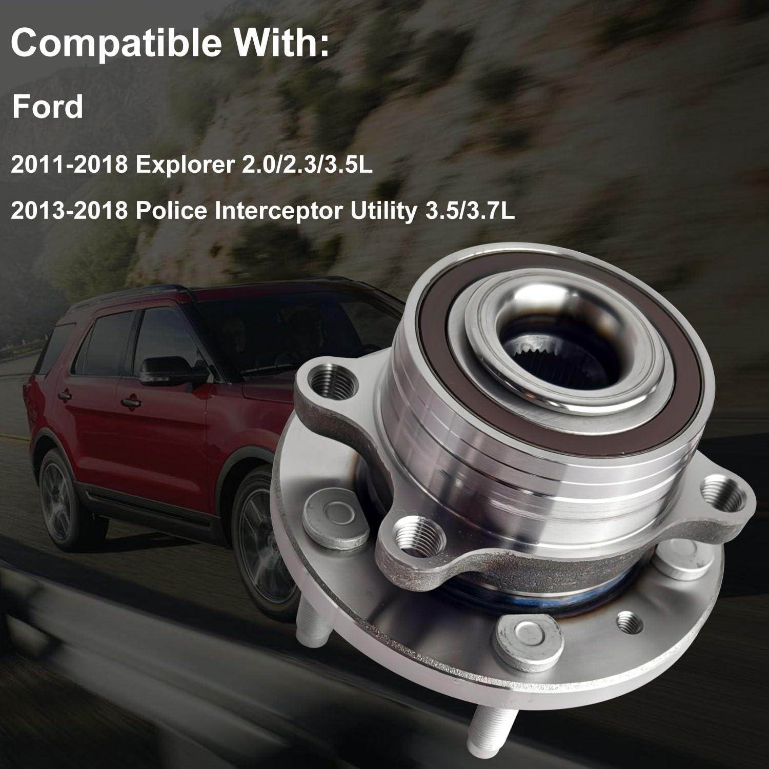 512460 Front/Rear Wheel Hubs & Bearings Assembly Set Replacement for 2011-2018 Ford Explorer, for 2013-2018 Ford Police Interceptor Utility 5 Lugs w/ABS, Wheel Bearing Hubs Replace# HA590446 BR930809