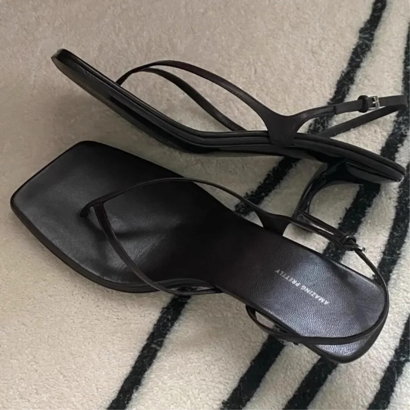 Pantofole Donna Gattino Tacco Slingback Sandali Quadrato Punta Tanga Scarpe Estive, Cinturino Regolabile-brown-39