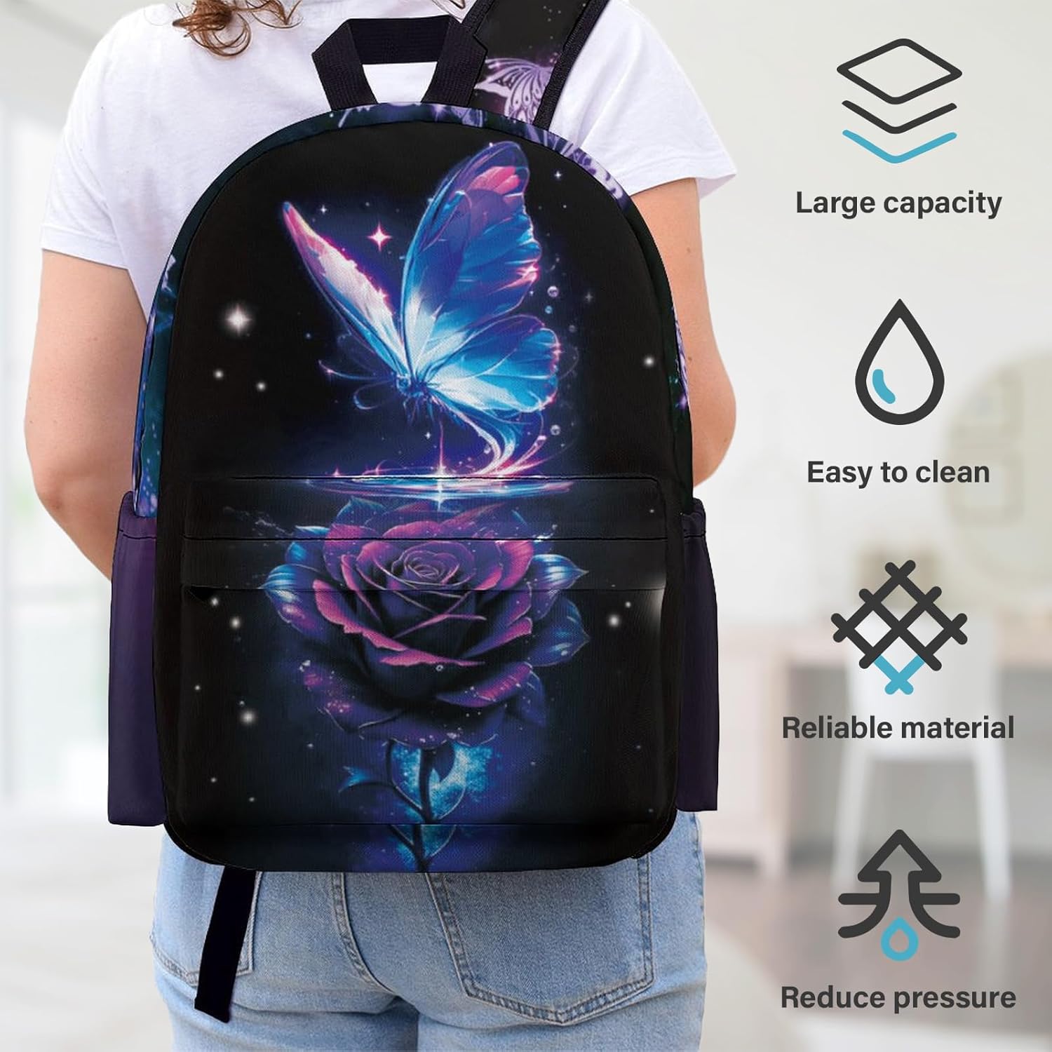 Butterfly Backpack for Boys Kids Girls School Bag 16.5 Inch Cartoon Butterfly Bookbag Travel Backpacks - Image 6