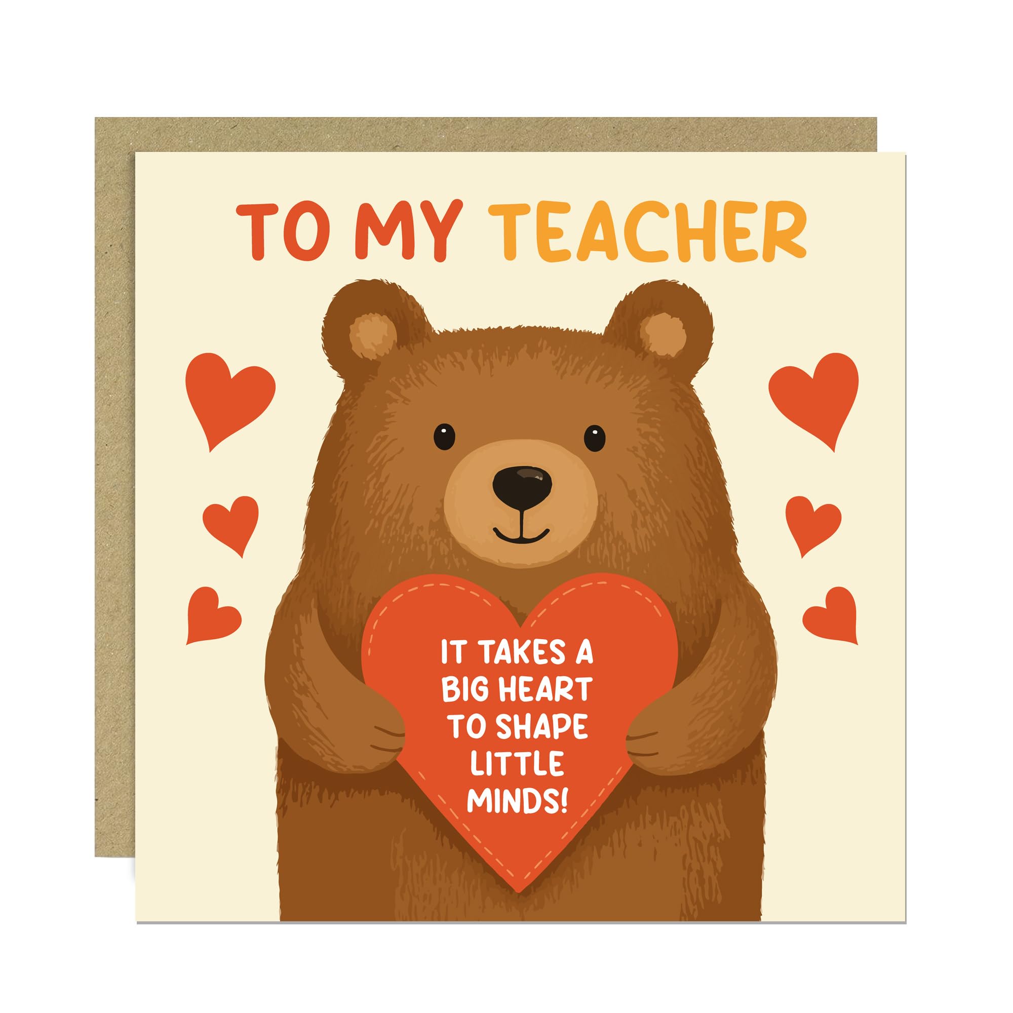 RED OCEAN Thank You Teacher Card, Teacher Appreciation Thank You Cards From Kids, Leaving School Nursery End of Term Card, 145x145mm With Kraft Envelope