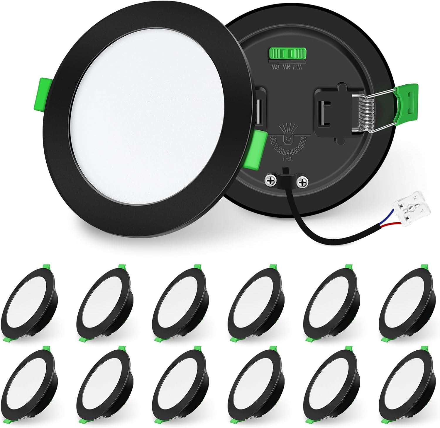 ALUSSO Schwarz Einbaustrahler LED Spots 230V Dimmbar 10W 1050lm Einbauleuchten Hohe Helligkeit, 3000K 4000K 6500K Deckenspots Ultra Flach Deckenleuchte IP44 für Badezimmer Küche, 12er Set