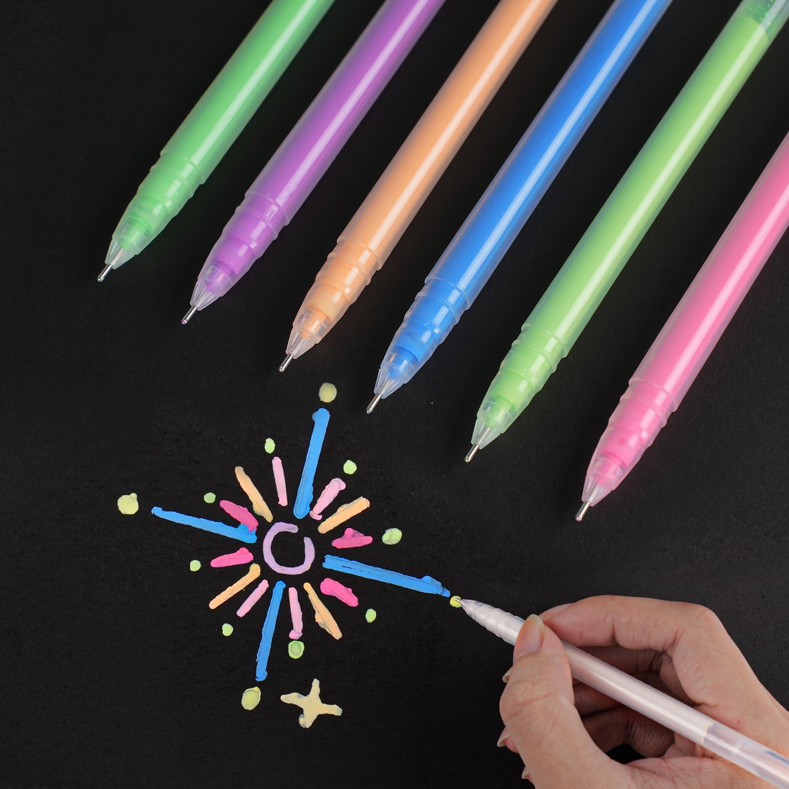 SMOOTHERPRO Coloured Gel Pens | 0.5mm Fine Point Rollerball Pens Set | for Highlight Black Paper Art Drawing Sketching Scrapbook Illustration Bullet Journal (CS005-6) | 6 Pcs