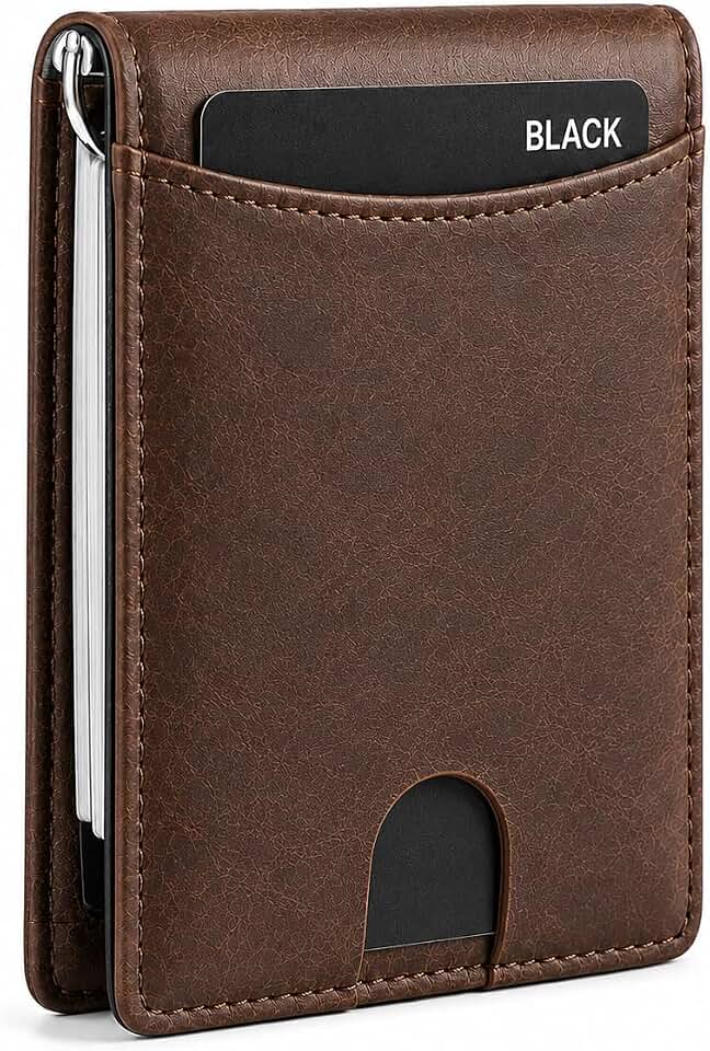 Carteira Slim Masculina RFID Couro Sintético Porta Cartões Minimalista Ultrafina com Clip Metálico