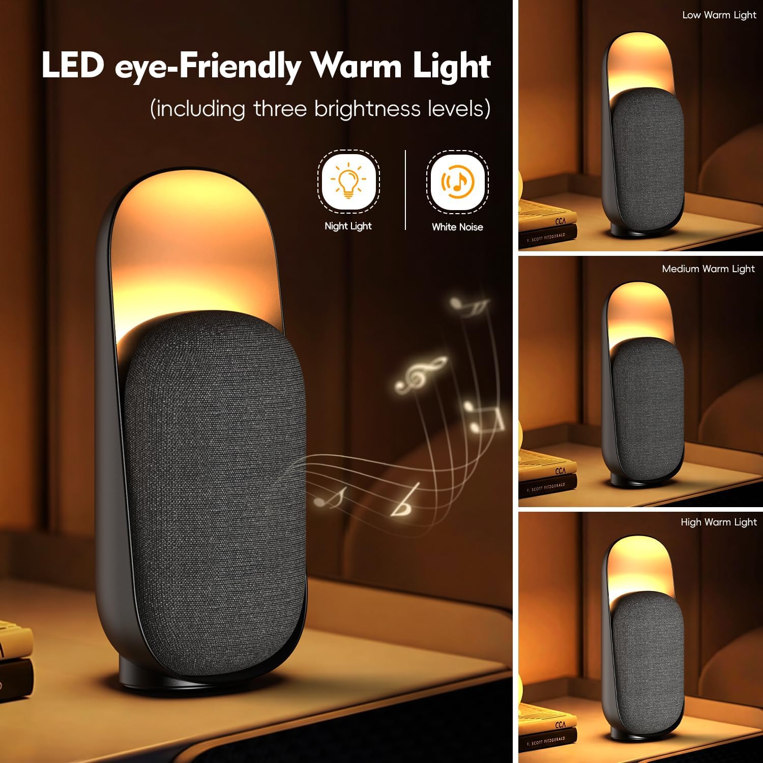 Sound Machine Night Light White Noise Machine with BT Speaker,6 Soothing Sounds,White Noise Sound Machine with Convenient Timer Options,for Baby Kids Adult Home Office Travel