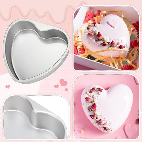 Miniatura 6 de Mifoci 3 moldes de aluminio con forma de corazón, moldes para tartas de corazón, para hornear, bricolaje, cocina, boda, fiesta, San Valentín (plata,