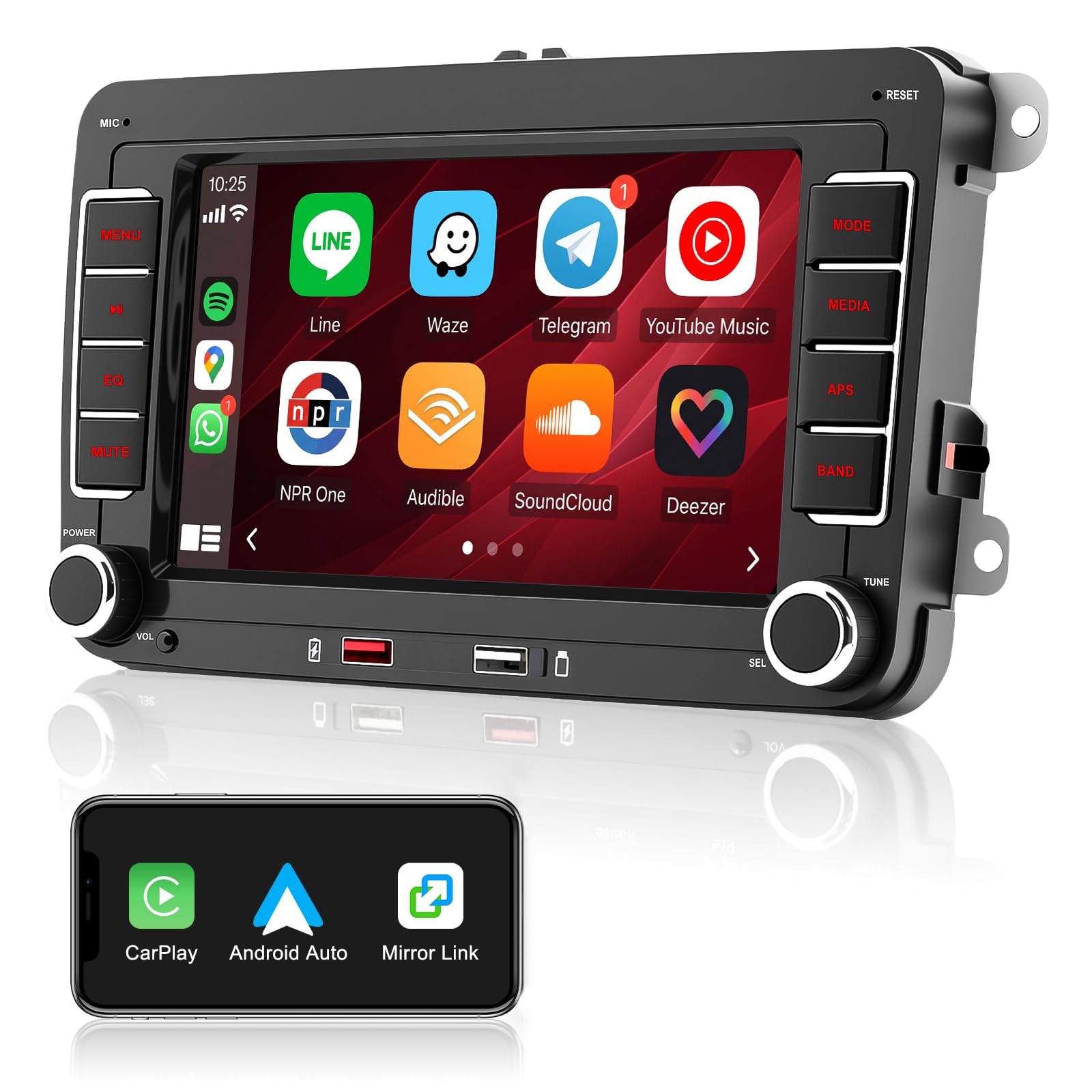 Autoradio für VW Golf 5 6 Passat B6 Polo Tiguan Touran EOS Caddy Skoda Seat - 7 Zoll Touchscreen Radio mit Wireless CarPlay Android Auto, Bluetooth Freisprecheinrichtung, Mirror Link, FM AM RDS Canbus