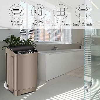 17.7 lbs Full Automatic Washing Machine with LED Display Compact Washing Machine with Drain Dump, 10 Wash Programs and 8 Water Levels Ideal for Dorms, Apartments, RV, Gold