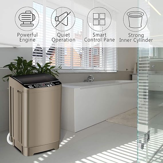 17.7 lbs Full Automatic Washing Machine with LED Display Compact Washing Machine with Drain Dump, 10 Wash Programs and 8 Water Levels Ideal for Dorms, Apartments, RV, Gold