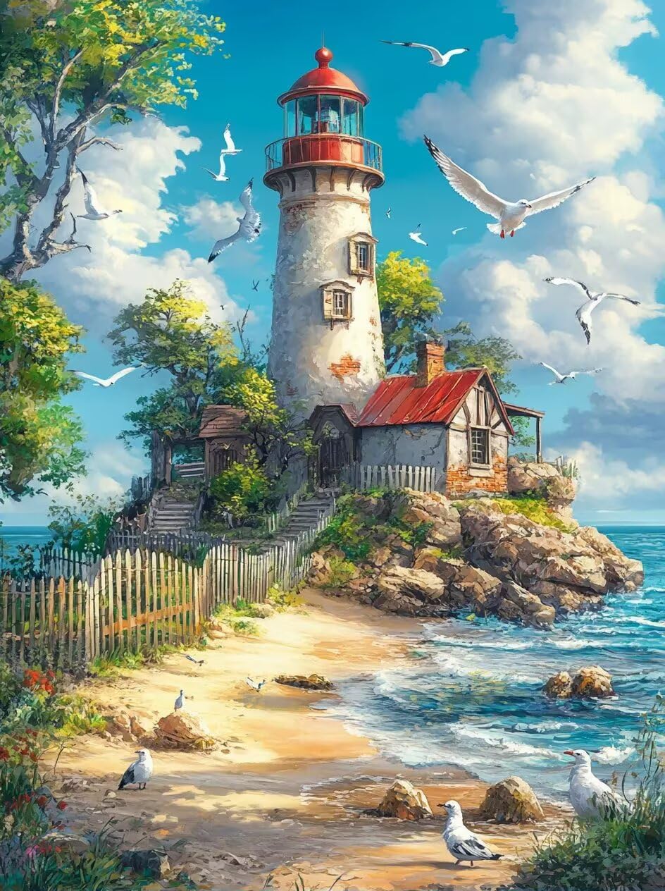 Seagull Lighthouse Diamond Painting Kits,5D Diamond Painting Kits for Adults,DIY Diamond Painting Art,Round Full Drill Diamond Art Kits Diamond Dots