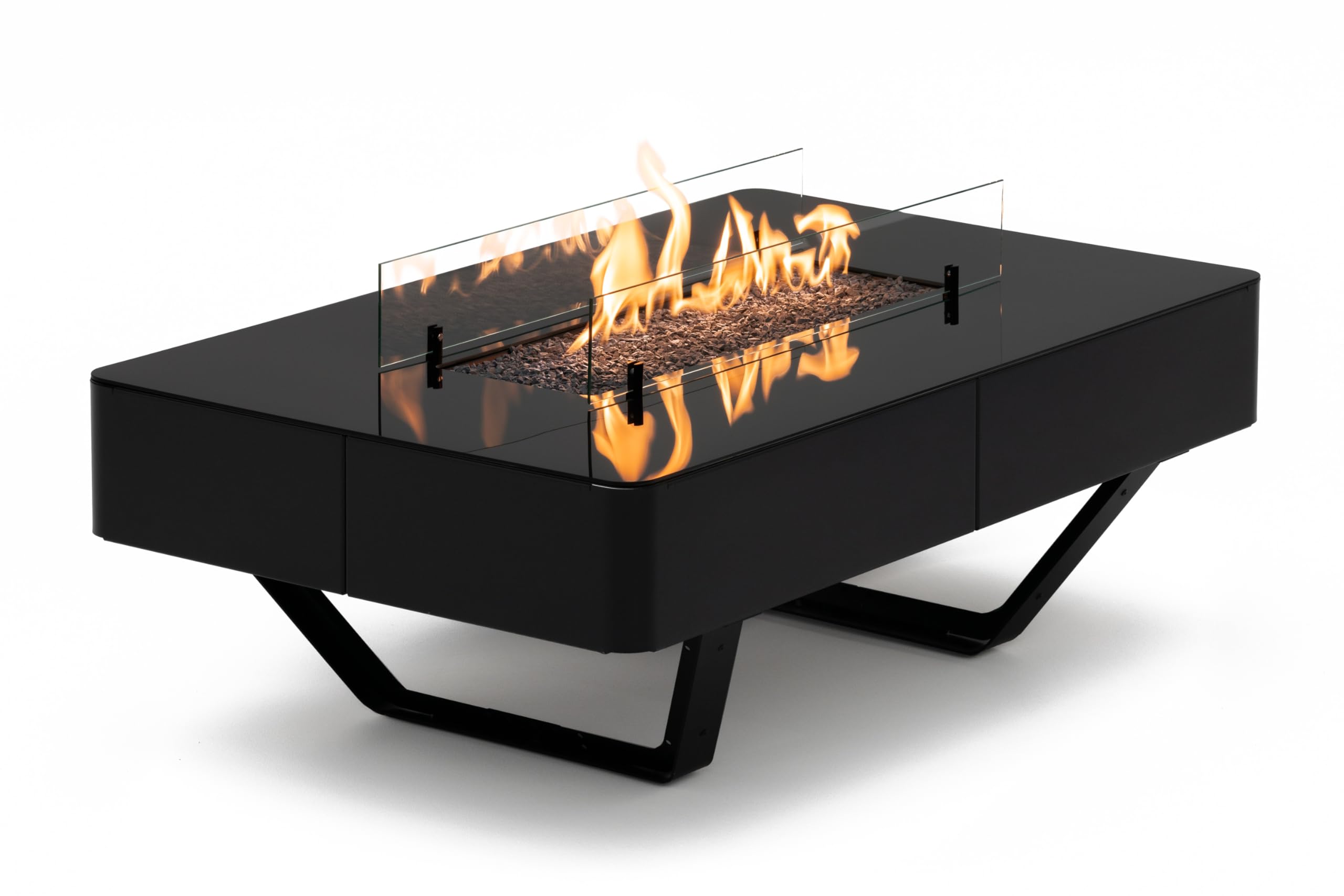 Rio Table - Outdoor Fireplace, Propane-Fueled Fire Pit Table, Black Glass Top - Cover Included (Optional - Gas Tank Cover)