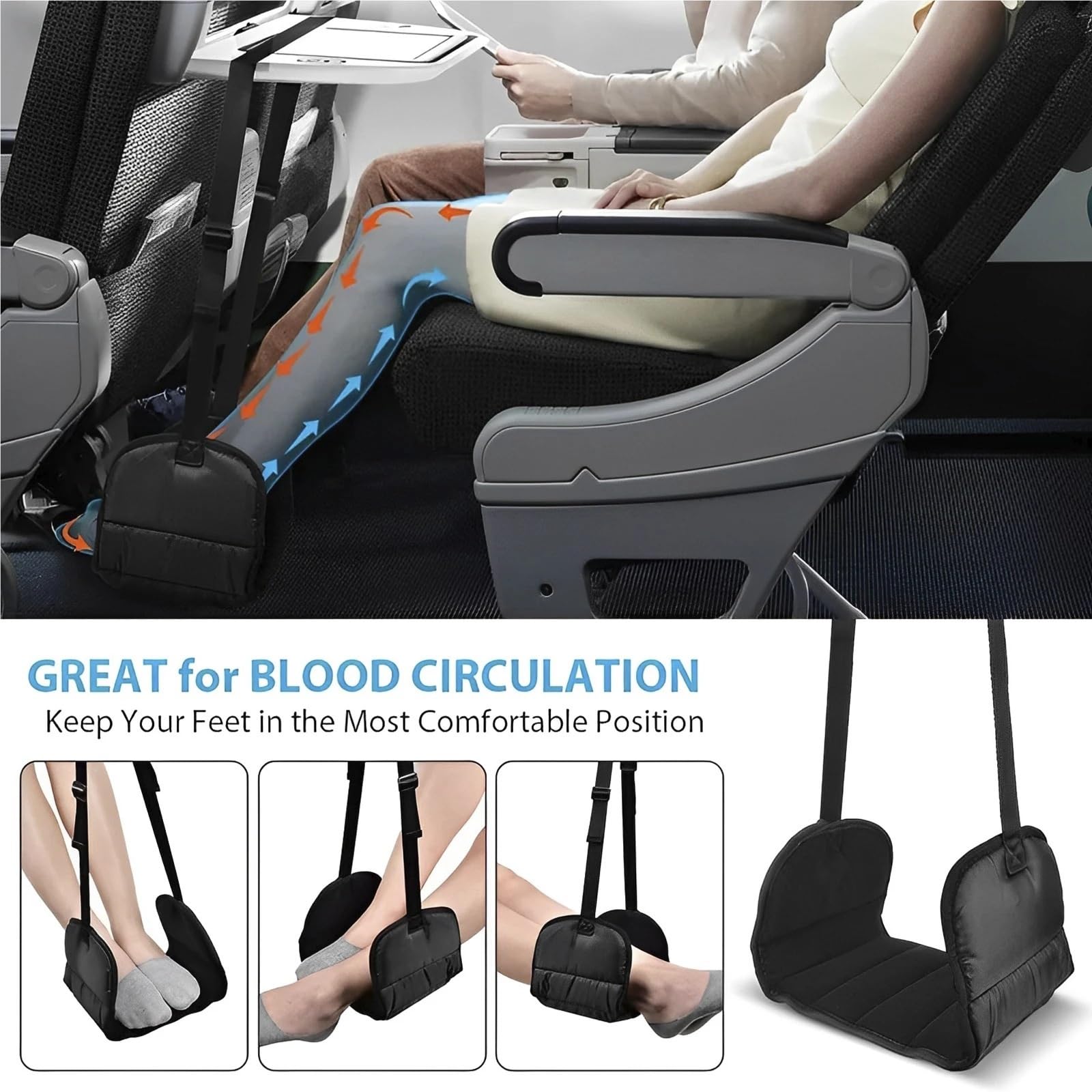 Poggiapiedi for Aereo Amaca for Piedi da Viaggio for Aereo in Memory Foam, Amaca for Piedi Senza Urti Poggiagambe for Aereo Portatile
