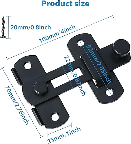 Miniatura 2 de Alise Cerradura de puerta de seguridad para valla de madera de granero MS9500-B, acero inoxidable SUS304 resistente, negro mate