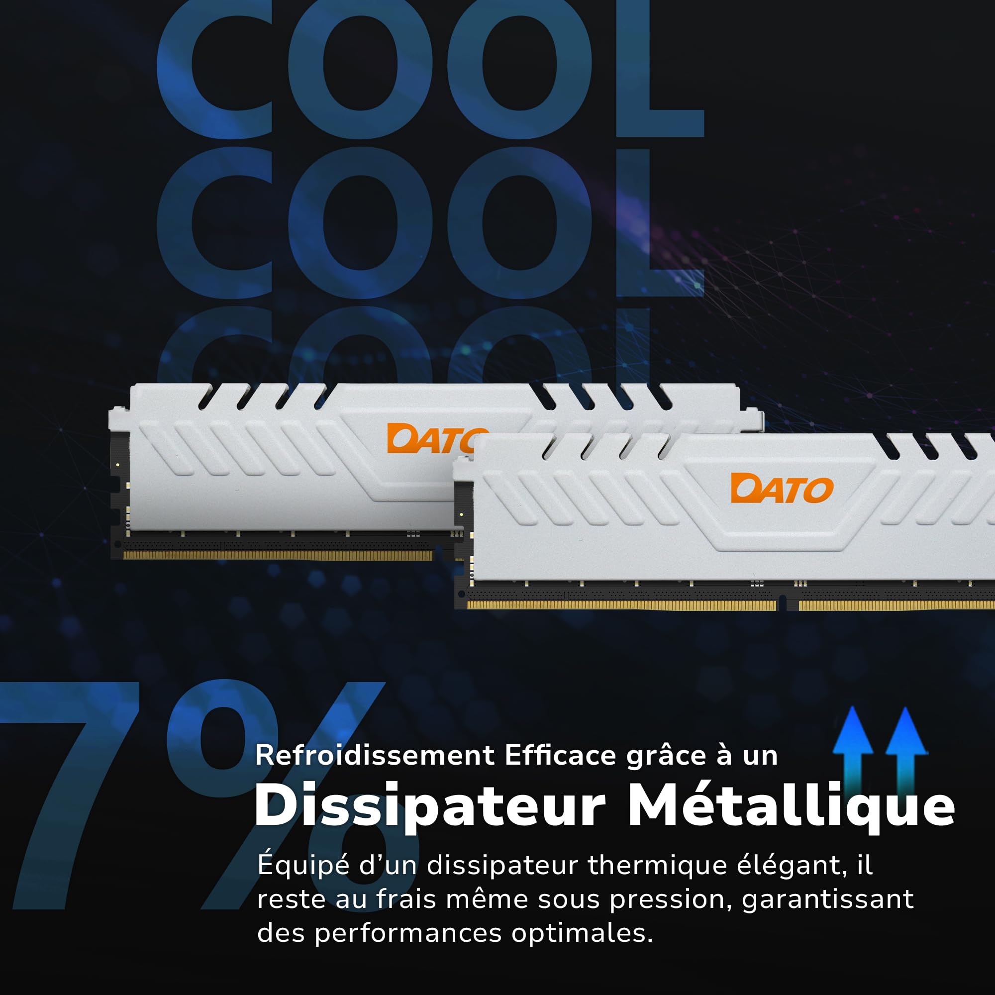 DATO 32Go Kit (2x16Go) RAM DDR5 6000 MHz avec dissipateur Thermique, PC5-48000 CL38 1.35V, 288 Broches, Non-ECC UDIMM, Mémoire de Jeu pour Ordinateur de Bureau, Extreme Blanc