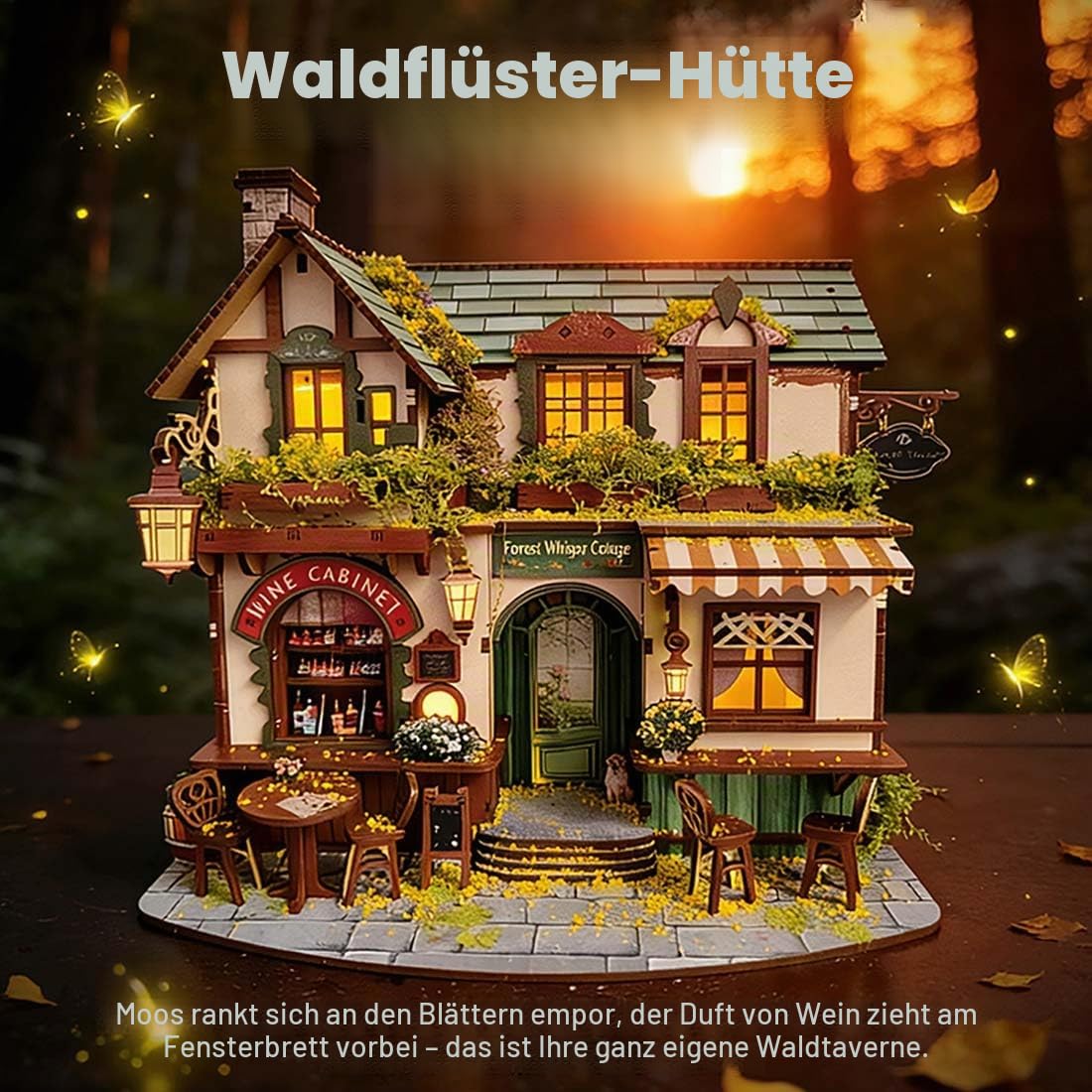 3D Holzpuzzle Waldflüstern-Hütte Für Erwachsene, Holz Taverne Miniaturhaus-Bausatz Kreatives Ohne Kleber, Kreativ Desktop Geschenk Für Montage Enthusiasten (220 Teile)