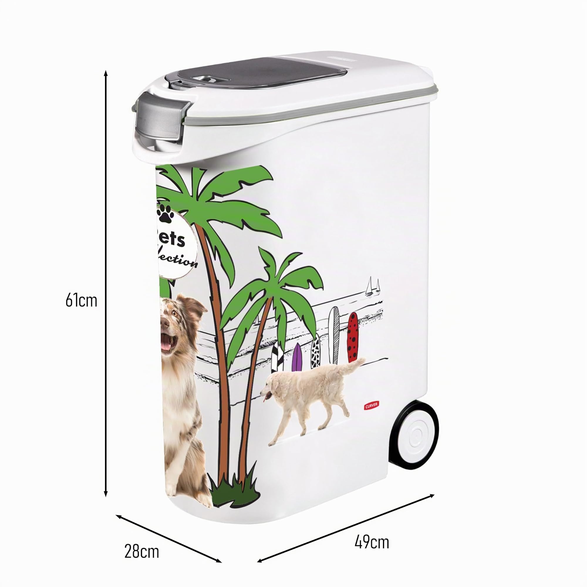 Curver Futterbehälter für Hunde – 20 kg/54 l – Pets Collection – große luftdichte Aufbewahrung gegen Gerüche für Hundefutter – Behälter mit Rollen – 28 x 49 x 61 cm