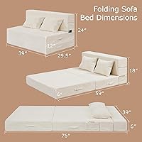 Vista 2 de Sofá Cama Individual Plegable Silla Sofá Cama con Almohada, Twin, Beige Fold out chair bed, Futon sofa bed, Extra bag included, All foam made