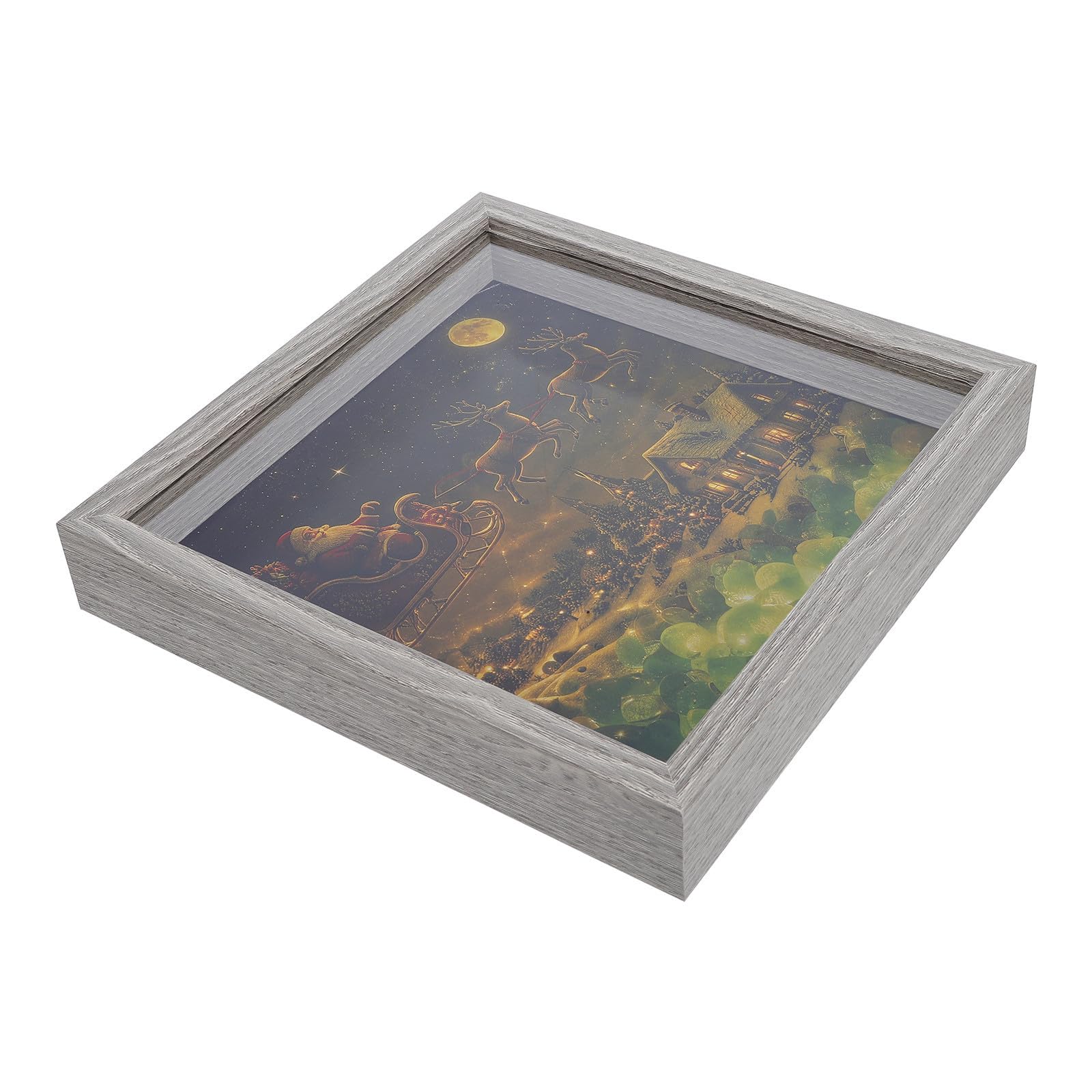 TOPBATHY Leuchtender Weihnachtsmann LED Leuchtschattenbox mit Holzrahmen | Kristallglas Front, Einfaches Austauschen von Bildern, für Wohnzimmer und Innenräume, als Festliche Weihnachtsdeko