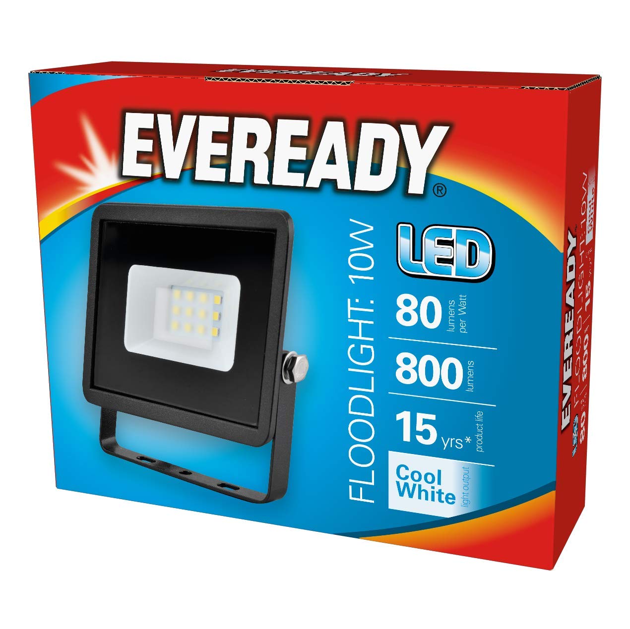 Eveready Black 10w LED Floodlight - Cool White / 4000k (S13944)